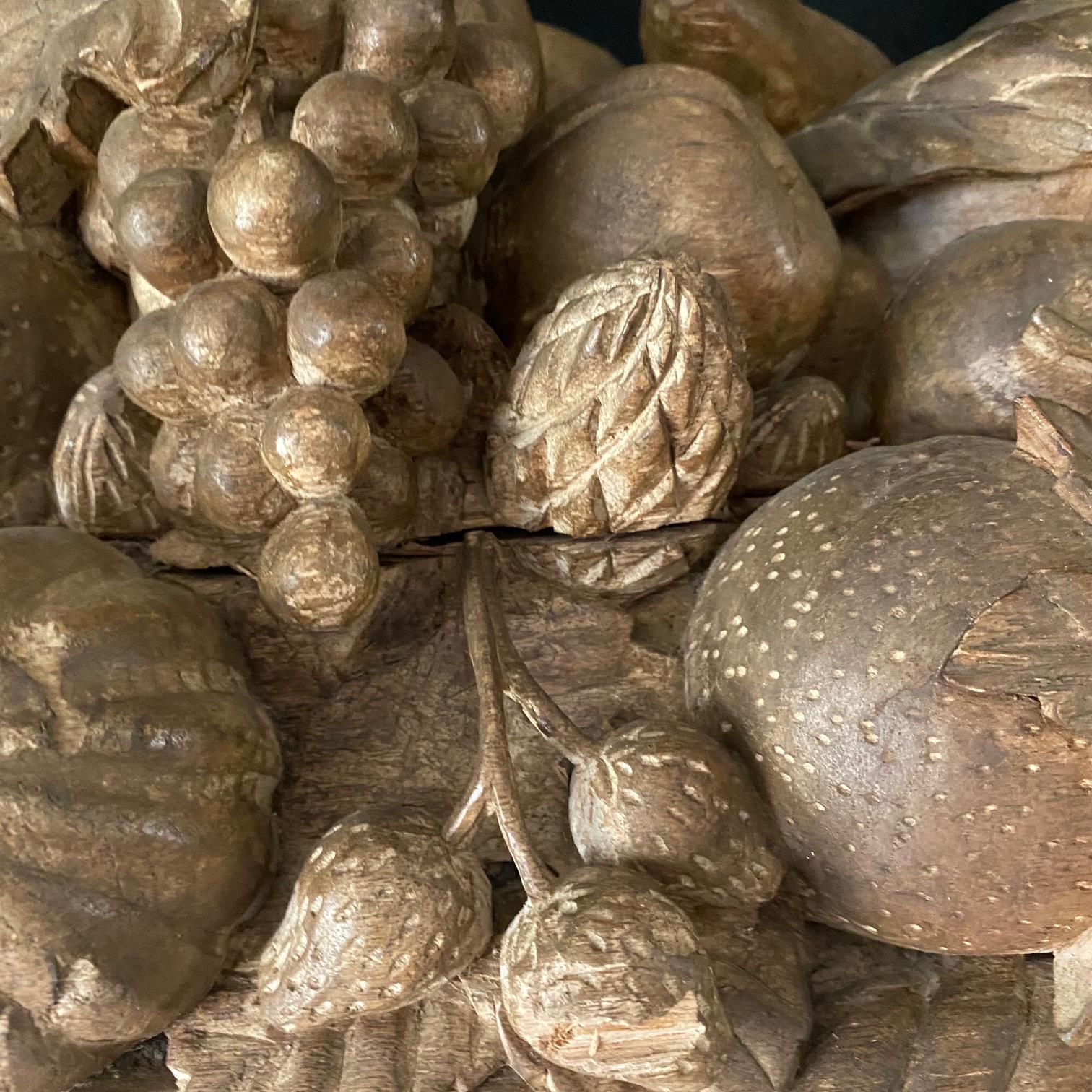 20th Century Large French Natural Carved Wood Centerpiece Fruit Cornucopia  For Sale