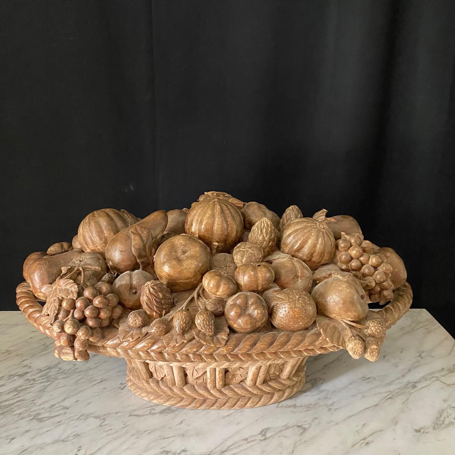 Large French Natural Carved Wood Centerpiece Fruit Cornucopia  For Sale 3