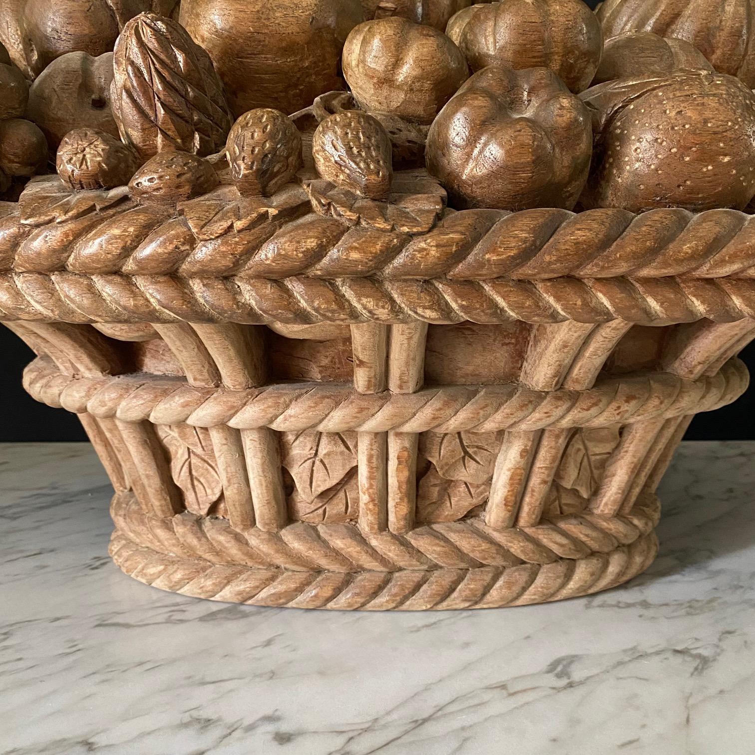 Large French Natural Carved Wood Centerpiece Fruit Cornucopia  For Sale 4