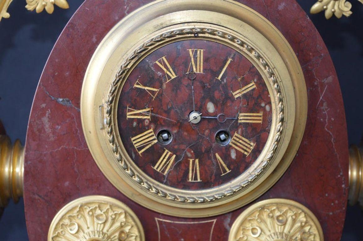 Large French Neo-Grec Revival Gilt Bronze & Marble Mantel Clock, c. 1870. In Good Condition For Sale In Los Angeles, CA