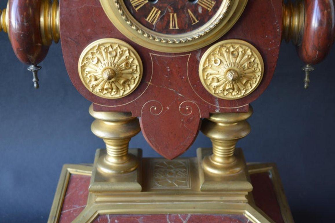 Large French Neo-Grec Revival Gilt Bronze & Marble Mantel Clock, c. 1870. For Sale 1