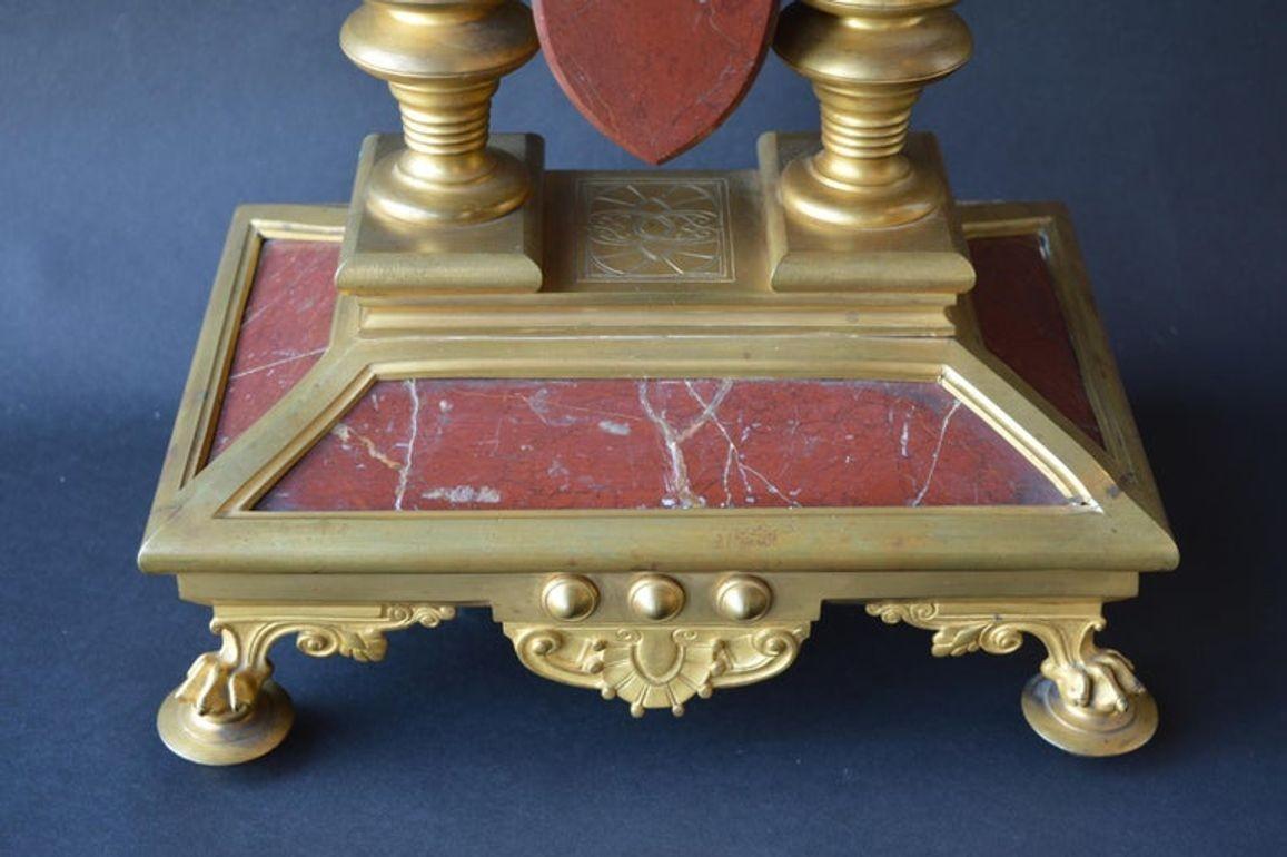 Large French Neo-Grec Revival Gilt Bronze & Marble Mantel Clock, c. 1870. For Sale 2