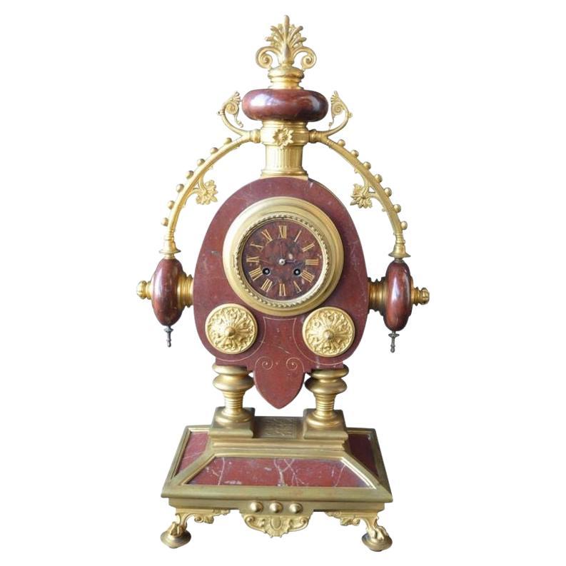 Large French Neo-Grec Revival Gilt Bronze & Marble Mantel Clock, c. 1870.