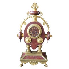 Antique Large French Neo-Grec Revival Gilt Bronze & Marble Mantel Clock, c. 1870.