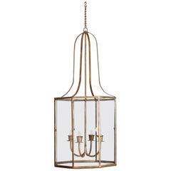 Large French Neoclassic Style Octagonal Gilt Iron & Glass 4-Lt Lantern, UL Wired