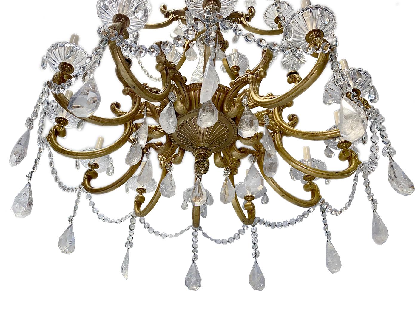 Early 20th Century Large French Neoclassic Style Two-Tier Rock Crystal Chandelier For Sale