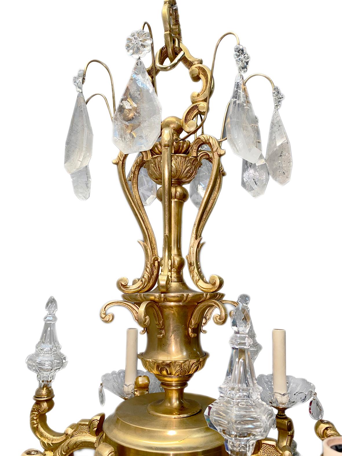 Bronze Large French Neoclassic Style Two-Tier Rock Crystal Chandelier For Sale