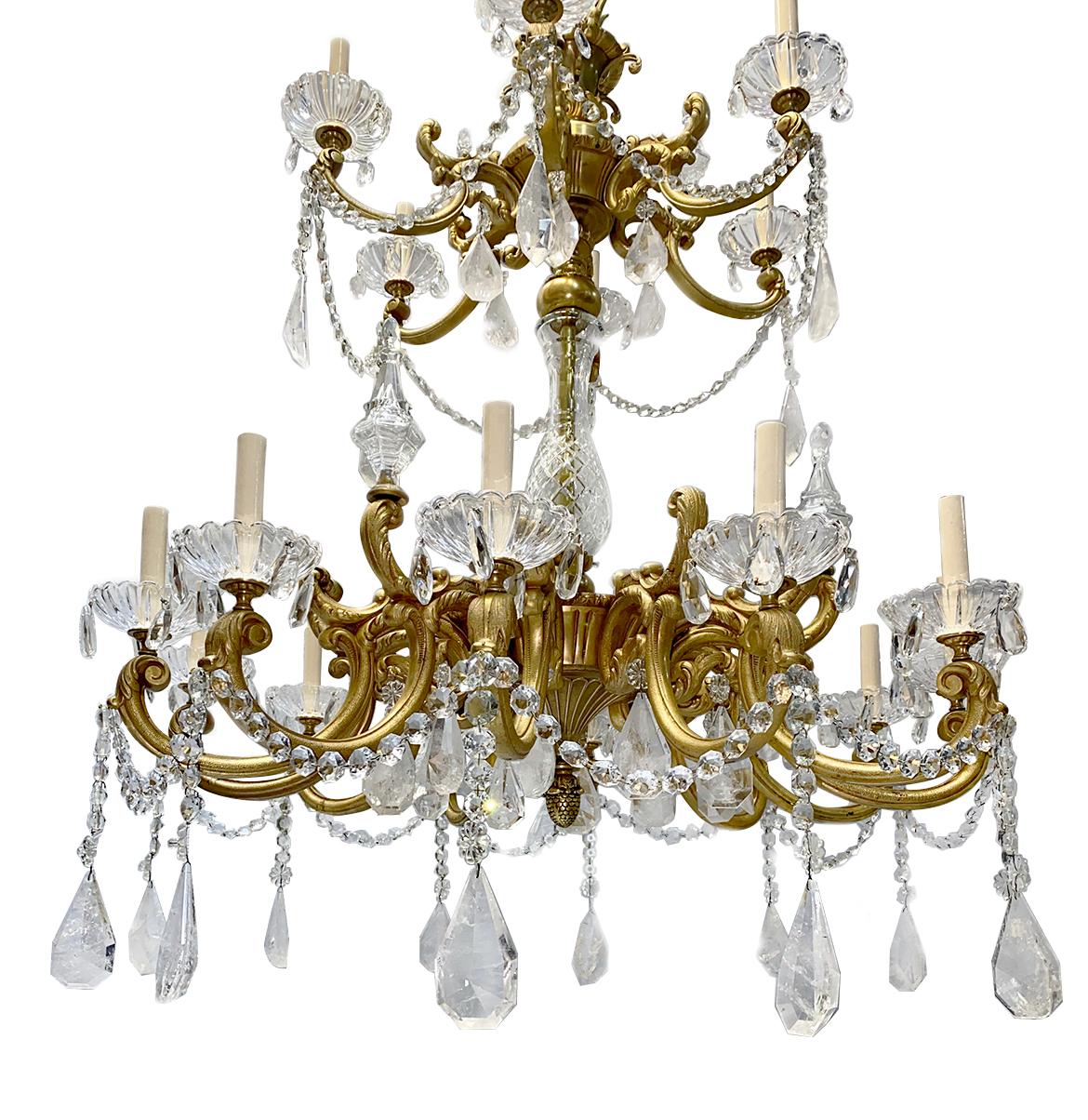 Large French Neoclassic Style Two-Tier Rock Crystal Chandelier For Sale 1