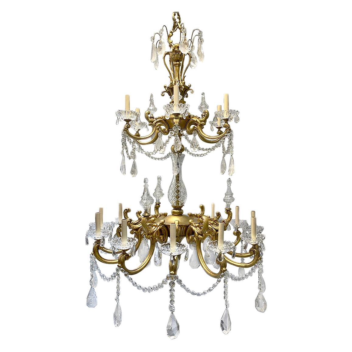 Large French Neoclassic Style Two-Tier Rock Crystal Chandelier