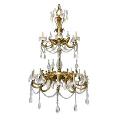 Antique Large French Neoclassic Style Two-Tier Rock Crystal Chandelier