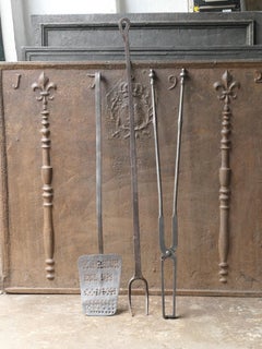 Large French Neoclassical Fireplace Tools, 18th-19th Century