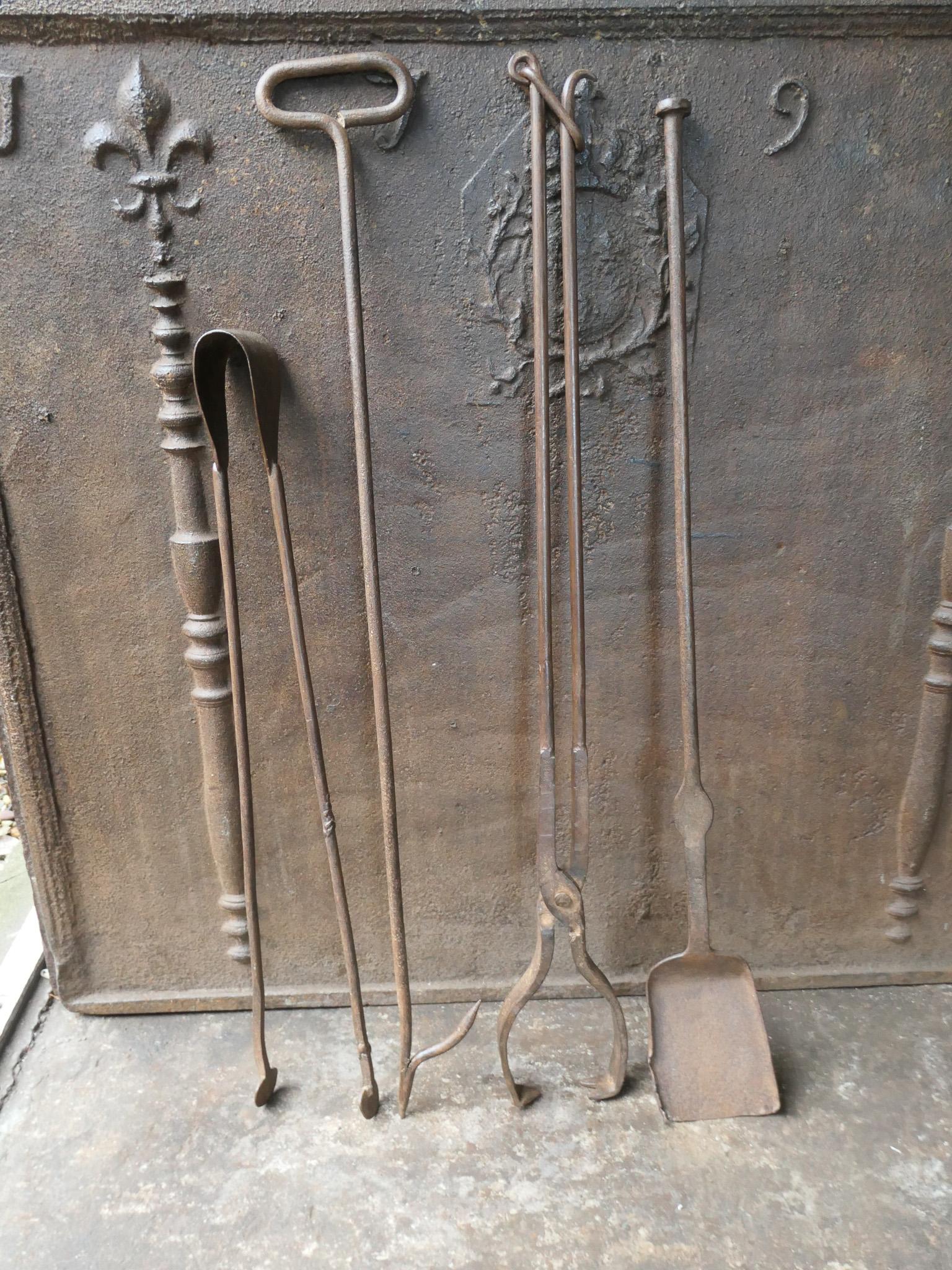 Forged Large French Neoclassical Fireplace Tools, 18th-19th Century For Sale