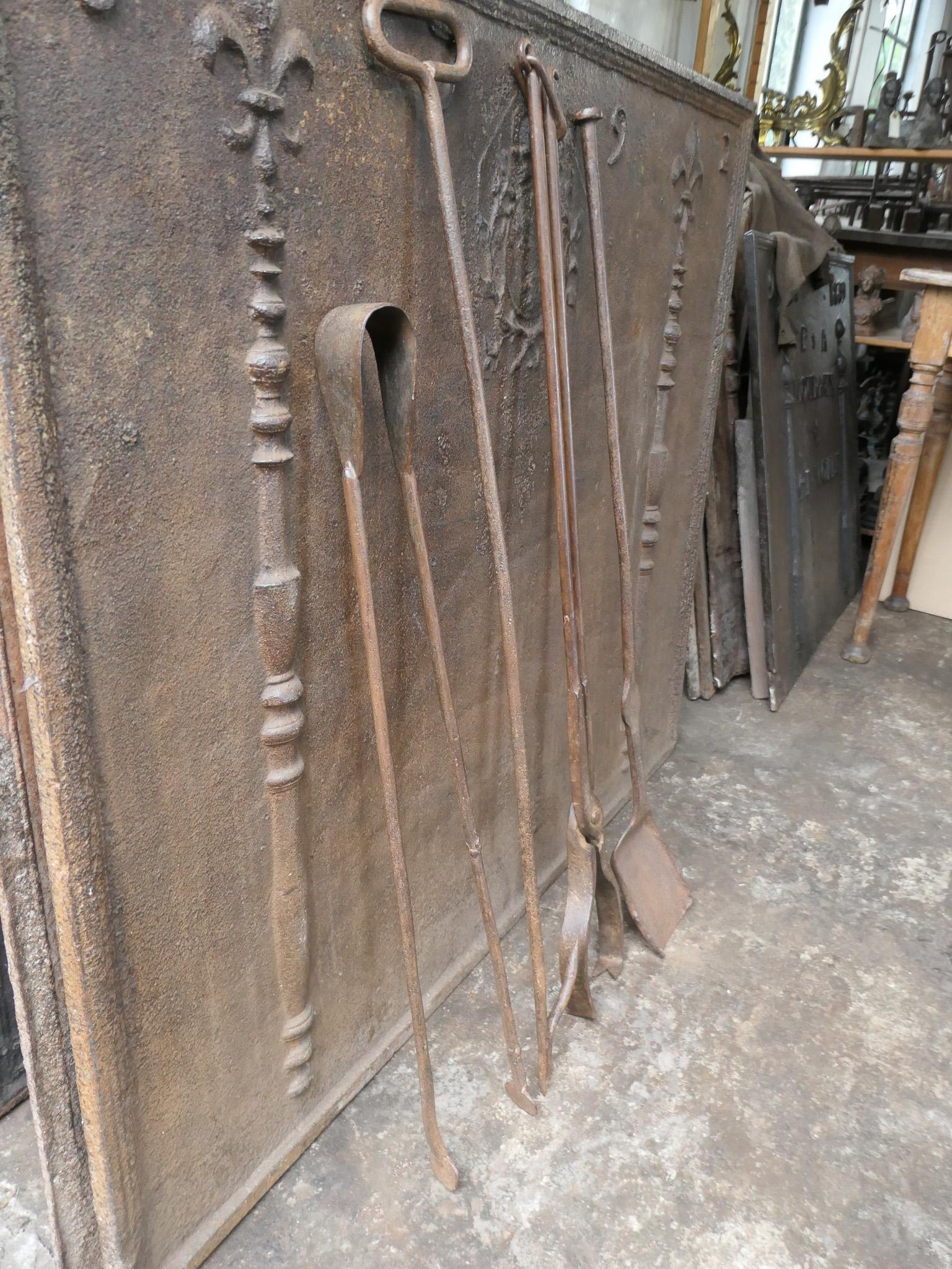 Wrought Iron Large French Neoclassical Fireplace Tools, 18th-19th Century For Sale