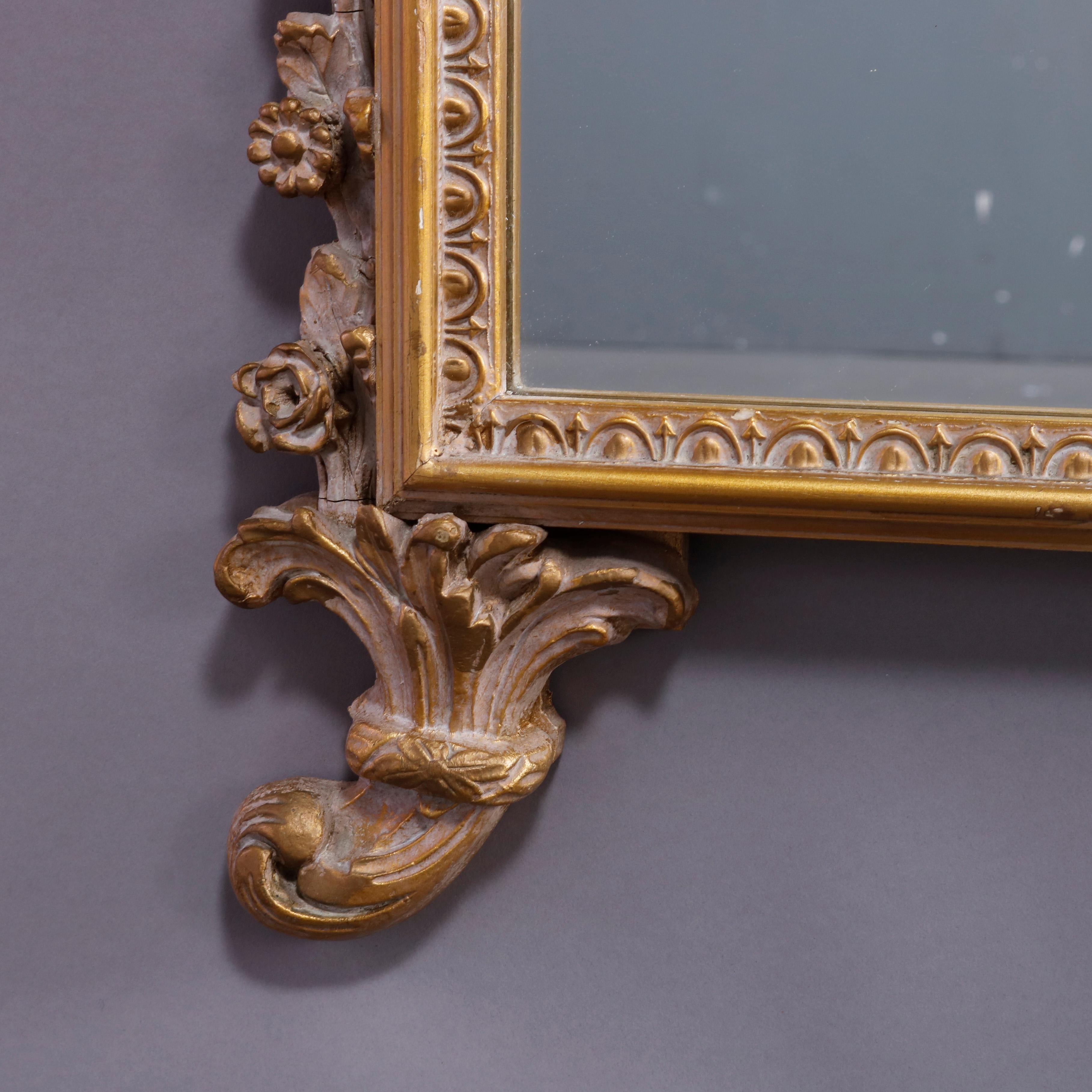 Large French Neoclassical Gilt Wall Mirror & Porcelain Plaque, 20th C 5