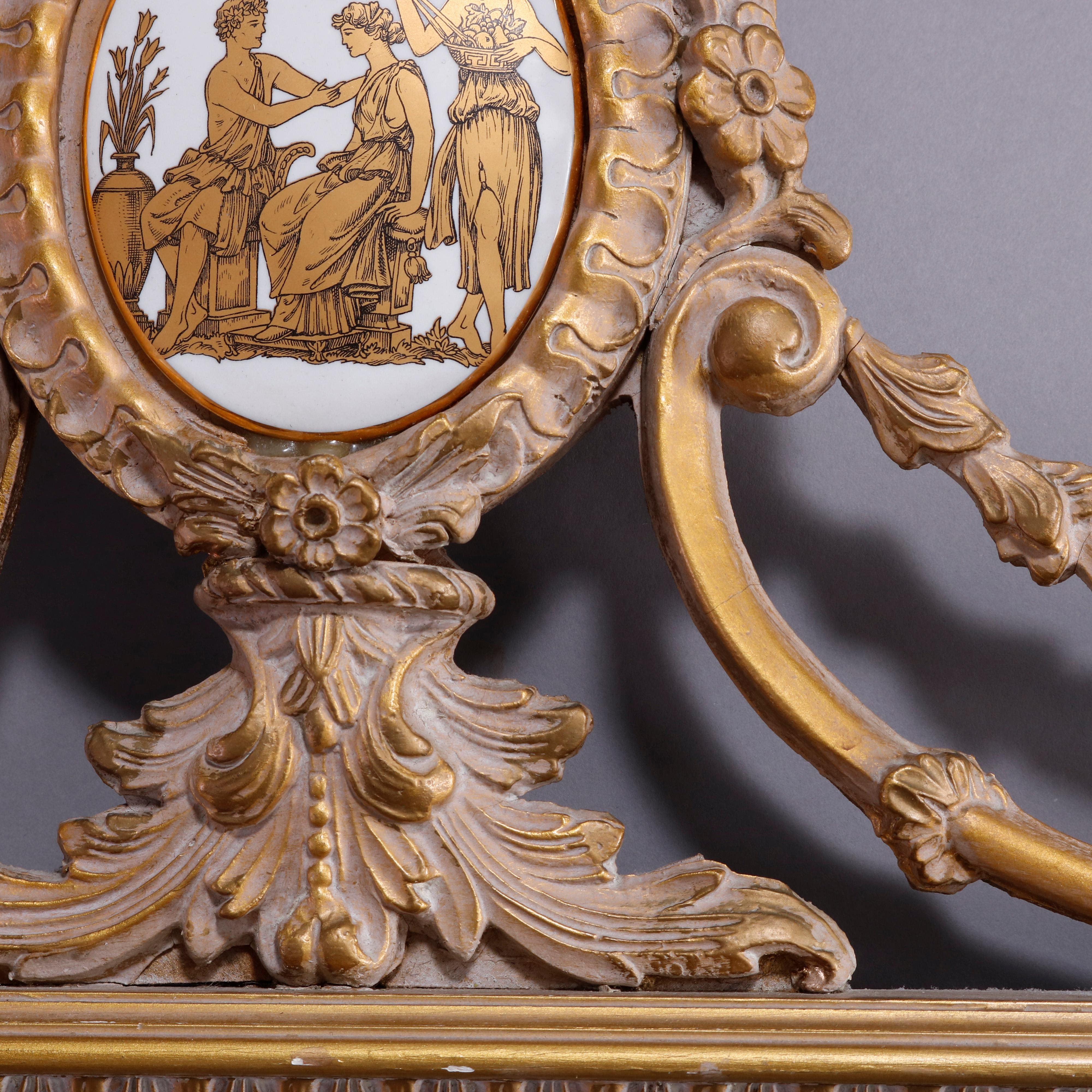 Large French Neoclassical Gilt Wall Mirror & Porcelain Plaque, 20th C 6