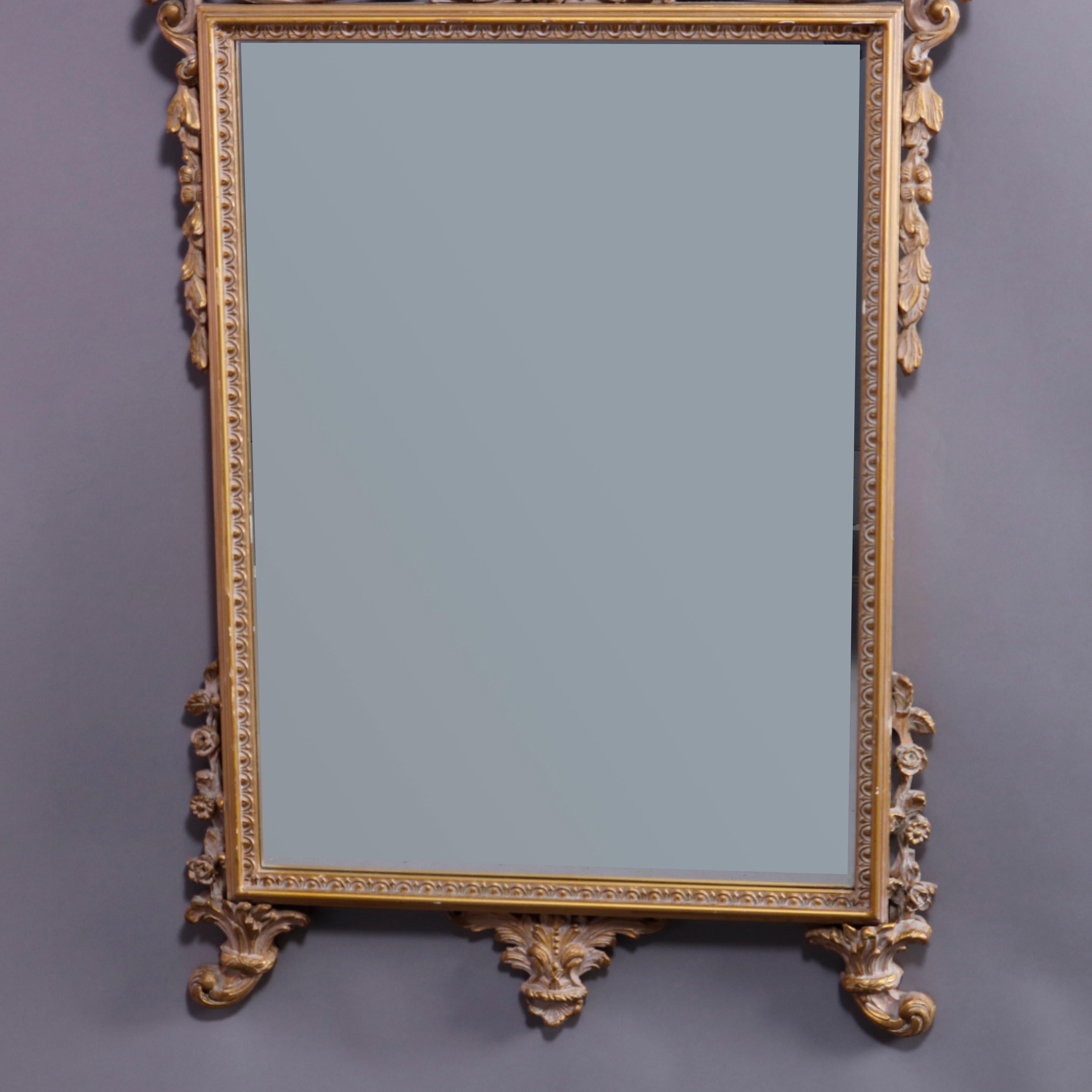 Large French Neoclassical Gilt Wall Mirror & Porcelain Plaque, 20th C In Good Condition In Big Flats, NY