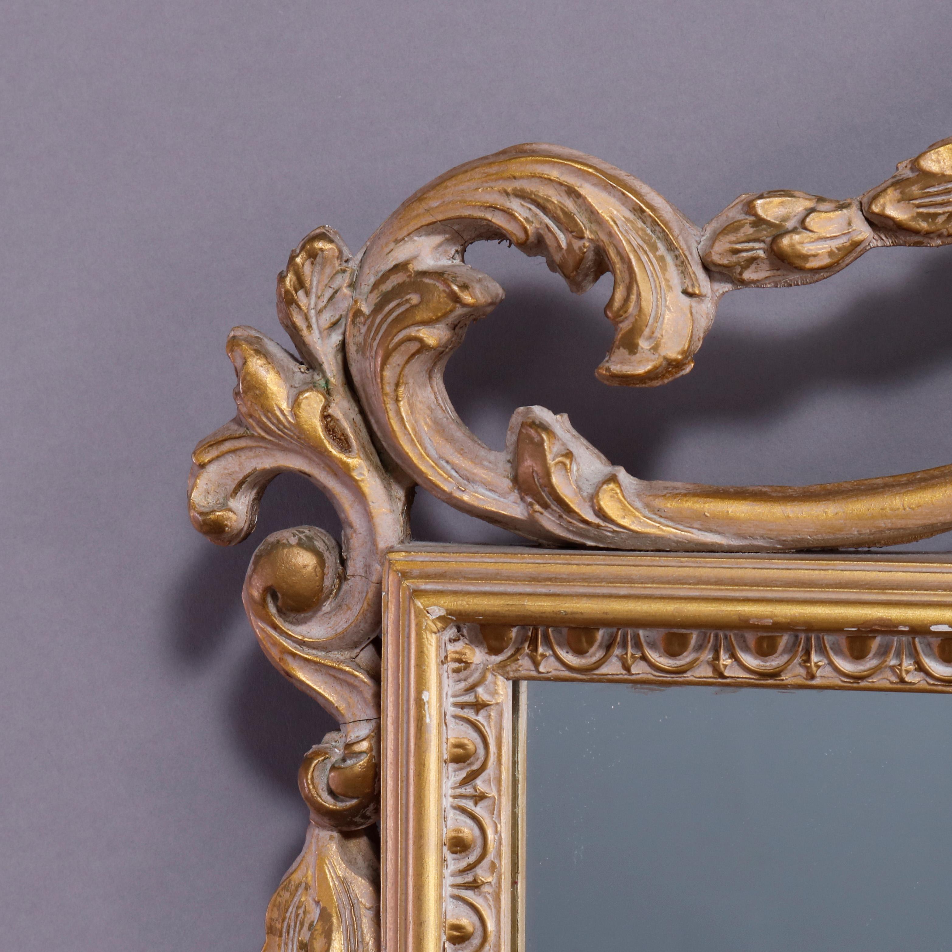 Large French Neoclassical Gilt Wall Mirror & Porcelain Plaque, 20th C 1