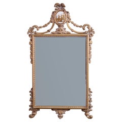 Large French Neoclassical Gilt Wall Mirror & Porcelain Plaque, 20th C