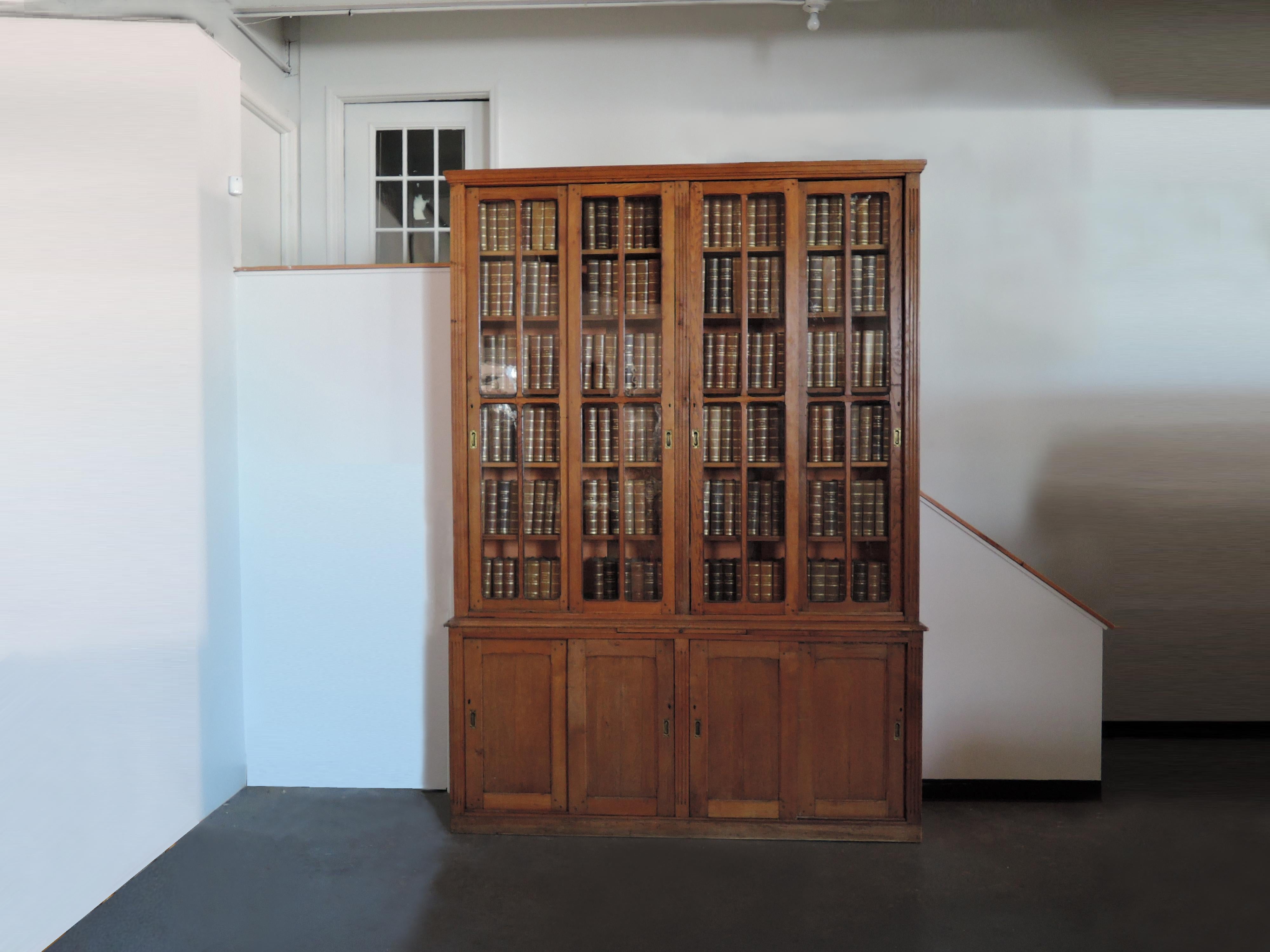 Large French Neoclassical Oak School Bookcase For Sale 3
