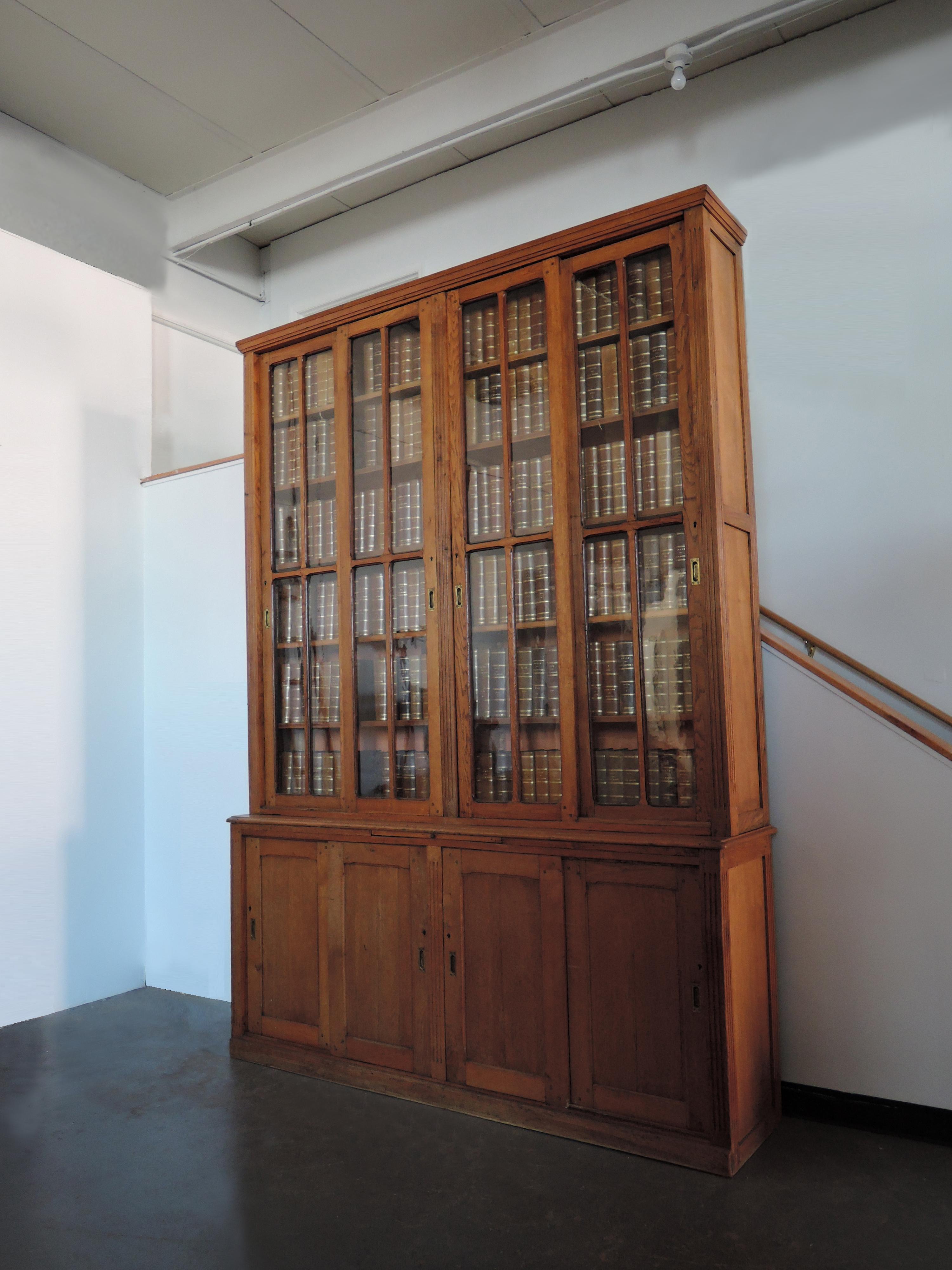 Large French Neoclassical Oak School Bookcase For Sale 4