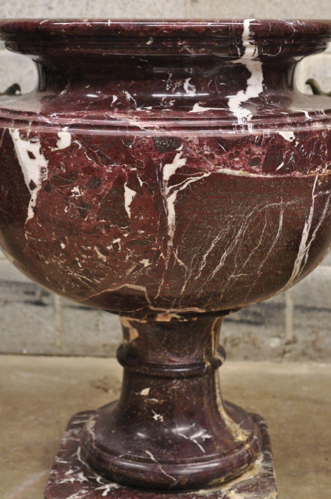 Large French Neoclassical Rouge Marble Bronze Rams Head Urn Planters - a Pair For Sale 2