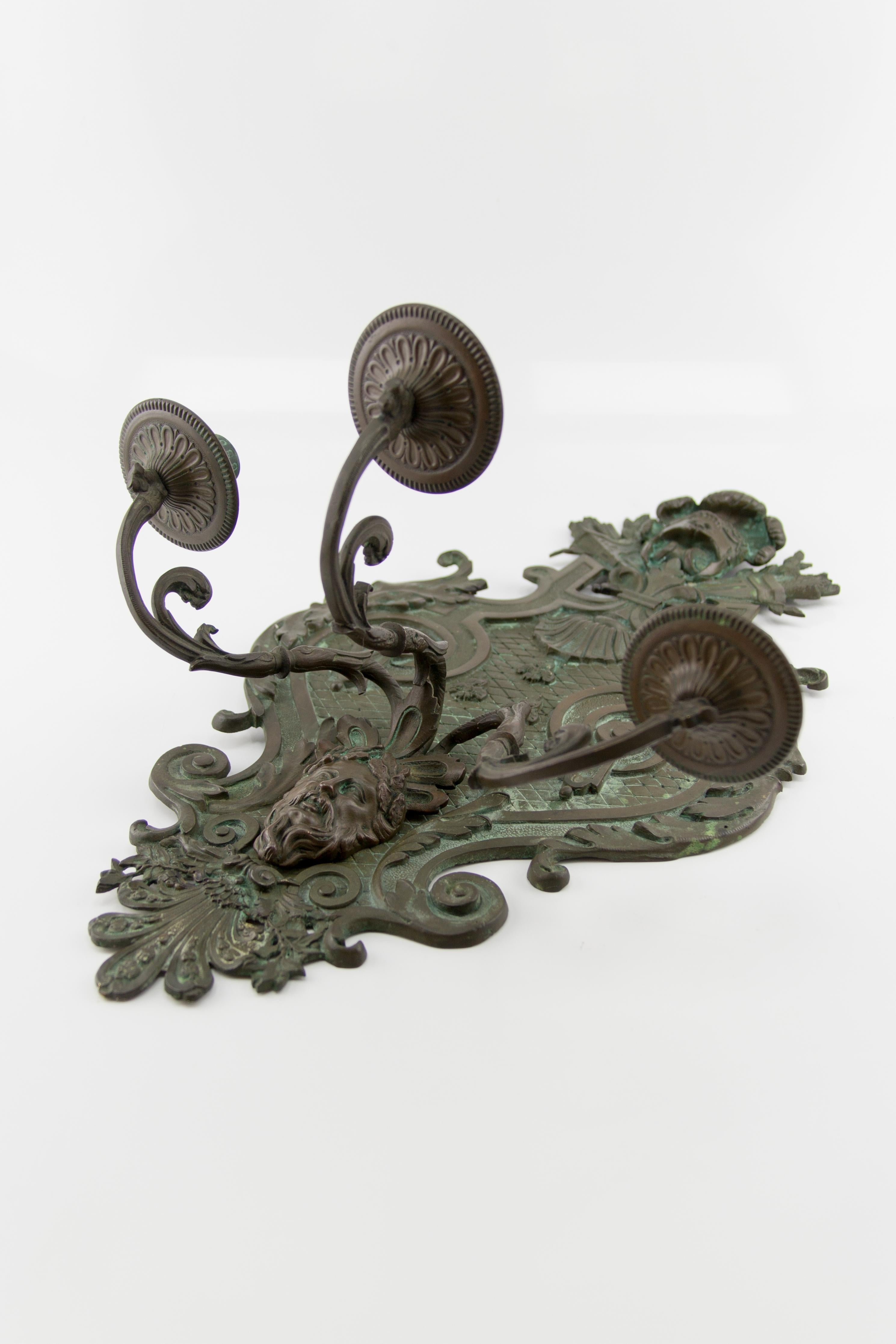 Large French Neoclassical Style Bronze Three-Light Wall Light, Late 19th Century For Sale 14