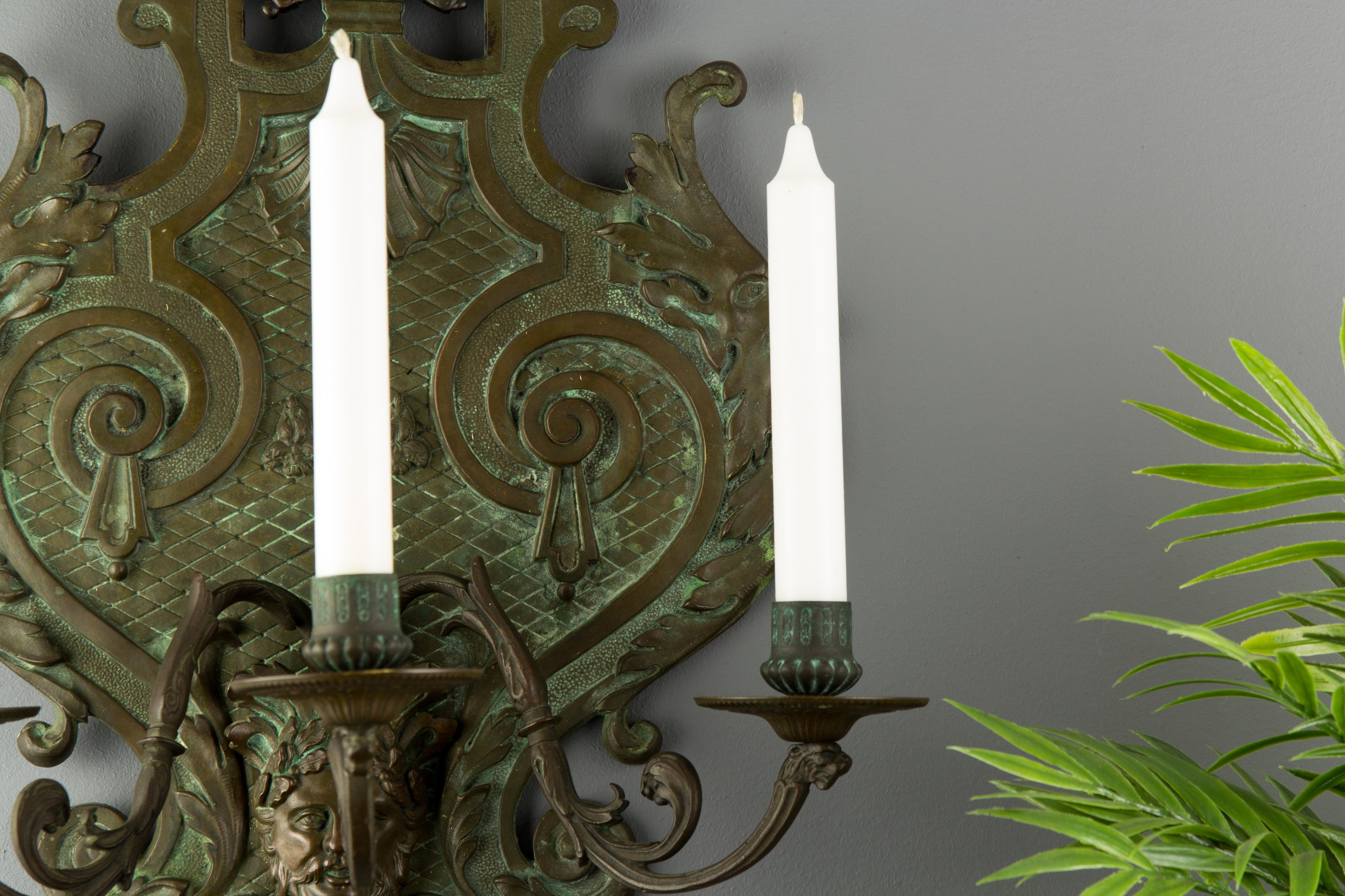 Large French Neoclassical Style Bronze Three-Light Wall Light, Late 19th Century For Sale 1