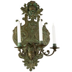 Antique Large French Neoclassical Style Bronze Three-Light Wall Light, Late 19th Century