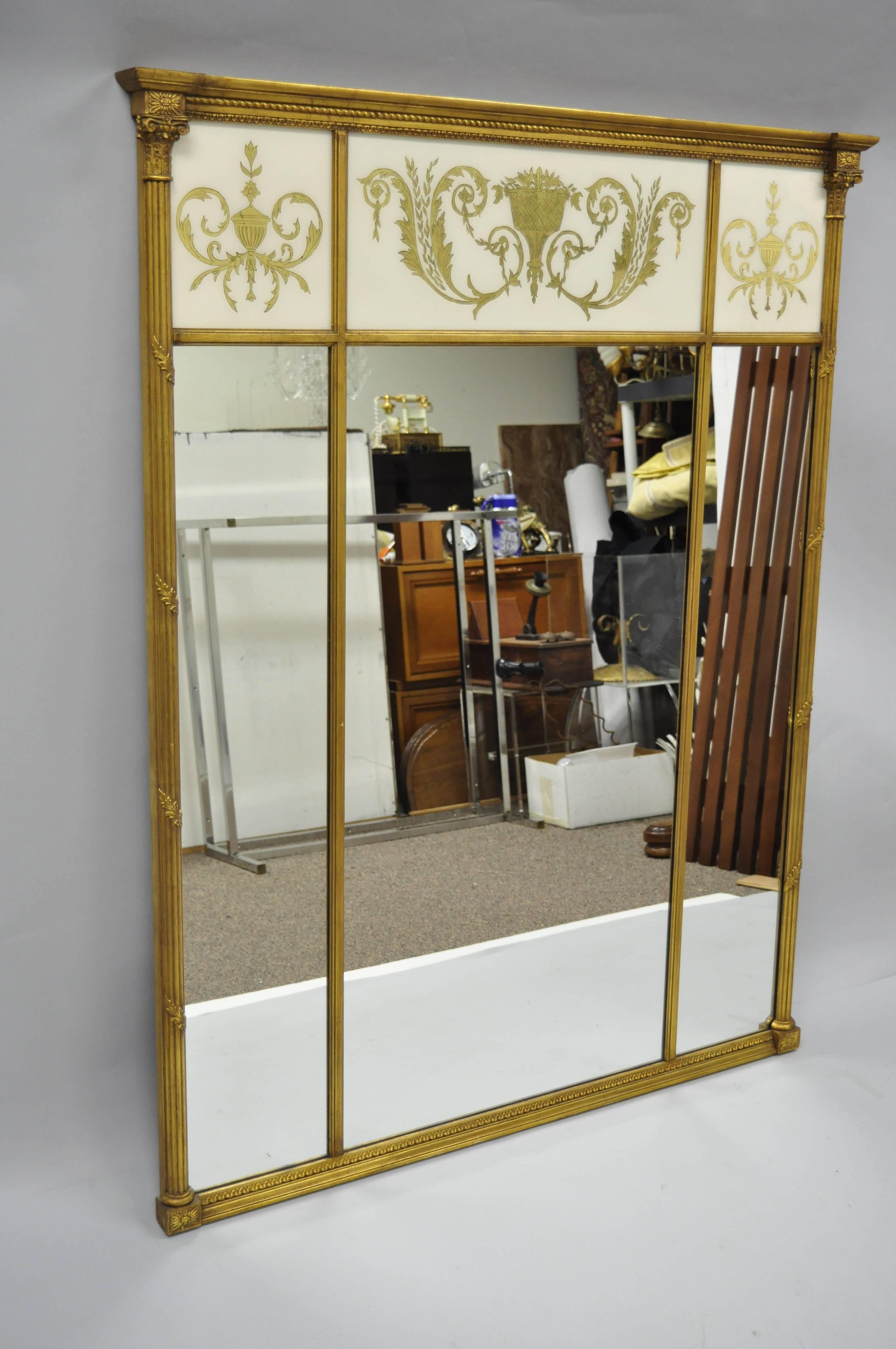 Large French Neoclassical Style Gold Gilt Reverse Painted Italian Trumeau Mirror 4