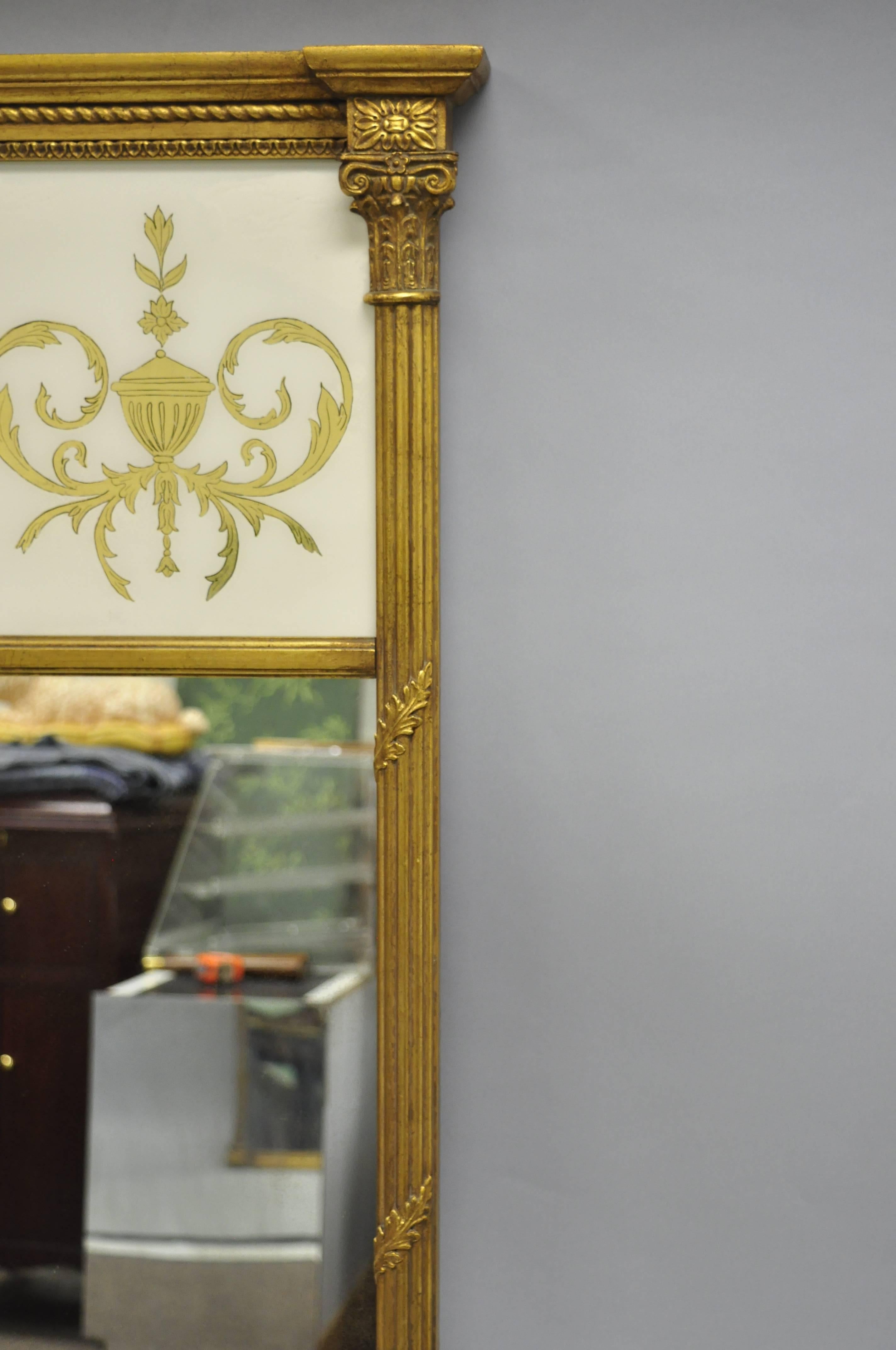 20th Century Large French Neoclassical Style Gold Gilt Reverse Painted Italian Trumeau Mirror