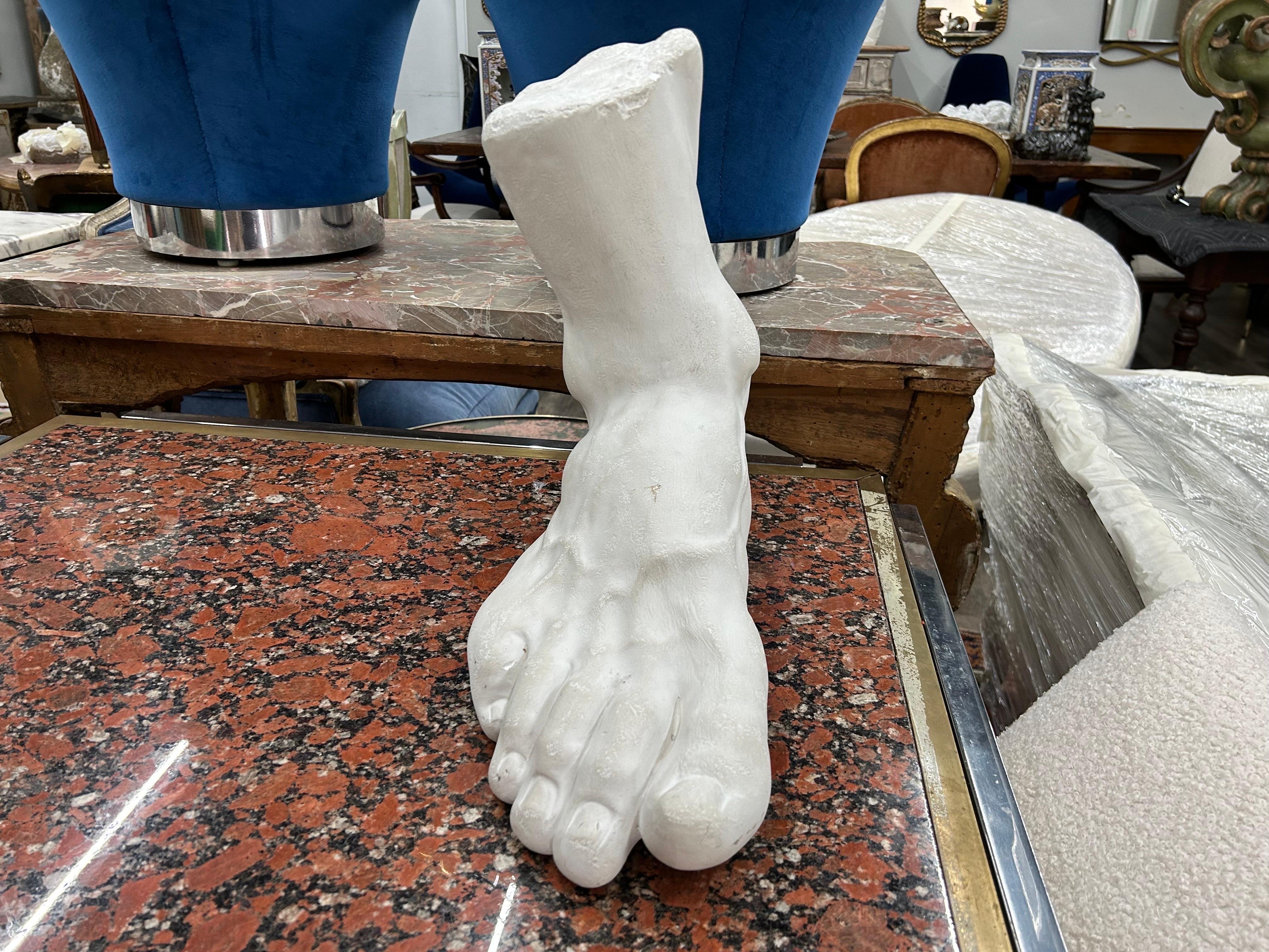 Large French Neoclassical Style Plaster Foot Sculpture.
Unusually large and well detailed Neoclassical Roman plaster foot sculpture of Hercules. This vintage French academic plaster foot sculpture would look excellent in a Contemporary, Mid Century,