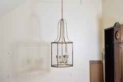 Large French Neoclassic Style Octagonal Gilt Iron & Glass 4-Lt Lantern, UL Wired