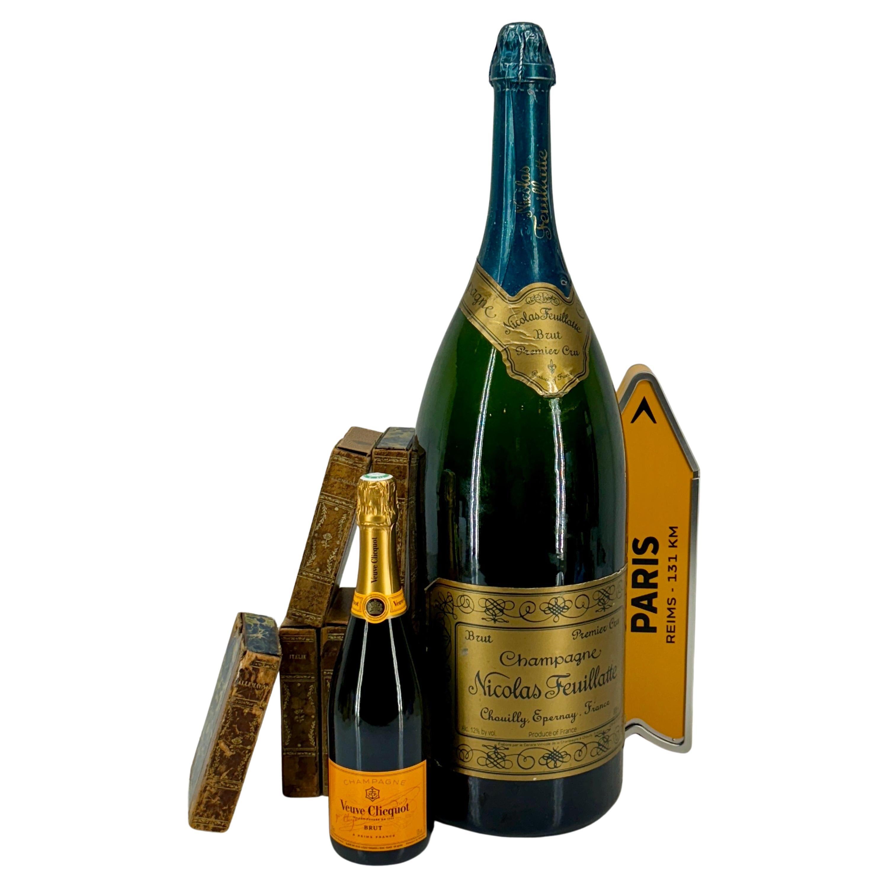 Nicolas Feuillatte Vintage Oversized Magnum Champagne Bottle Prop Sculpture, France 

Substantial and larger vintage champagne bottle made of solid glass material. This piece would certainly make a statement either in a home setting on a bar or bar