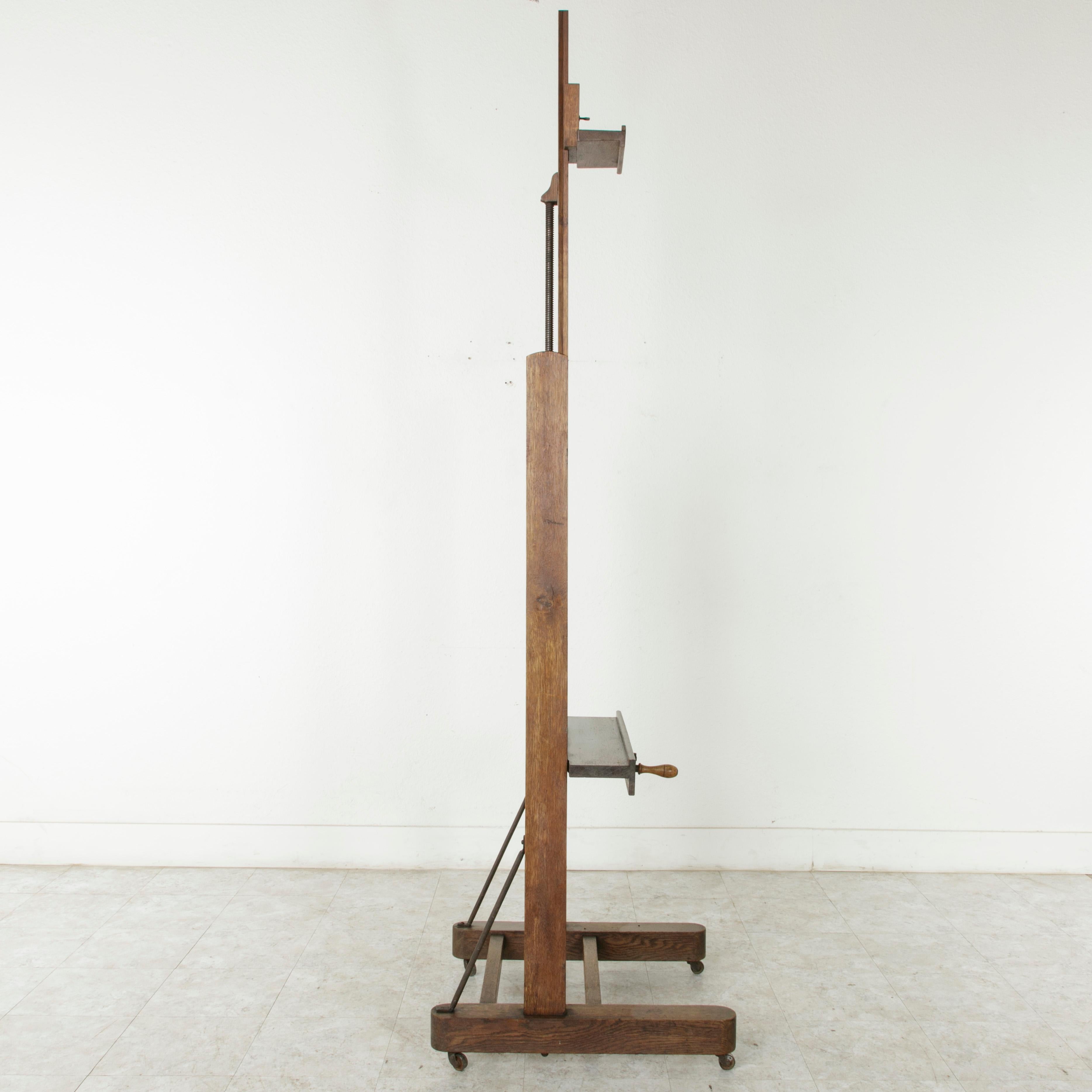 Large French Oak Adjustable Artist's Floor Easel with Crank and Label 6