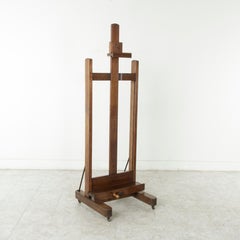 Large French Oak Adjustable Artist's Floor Easel with Crank and Label