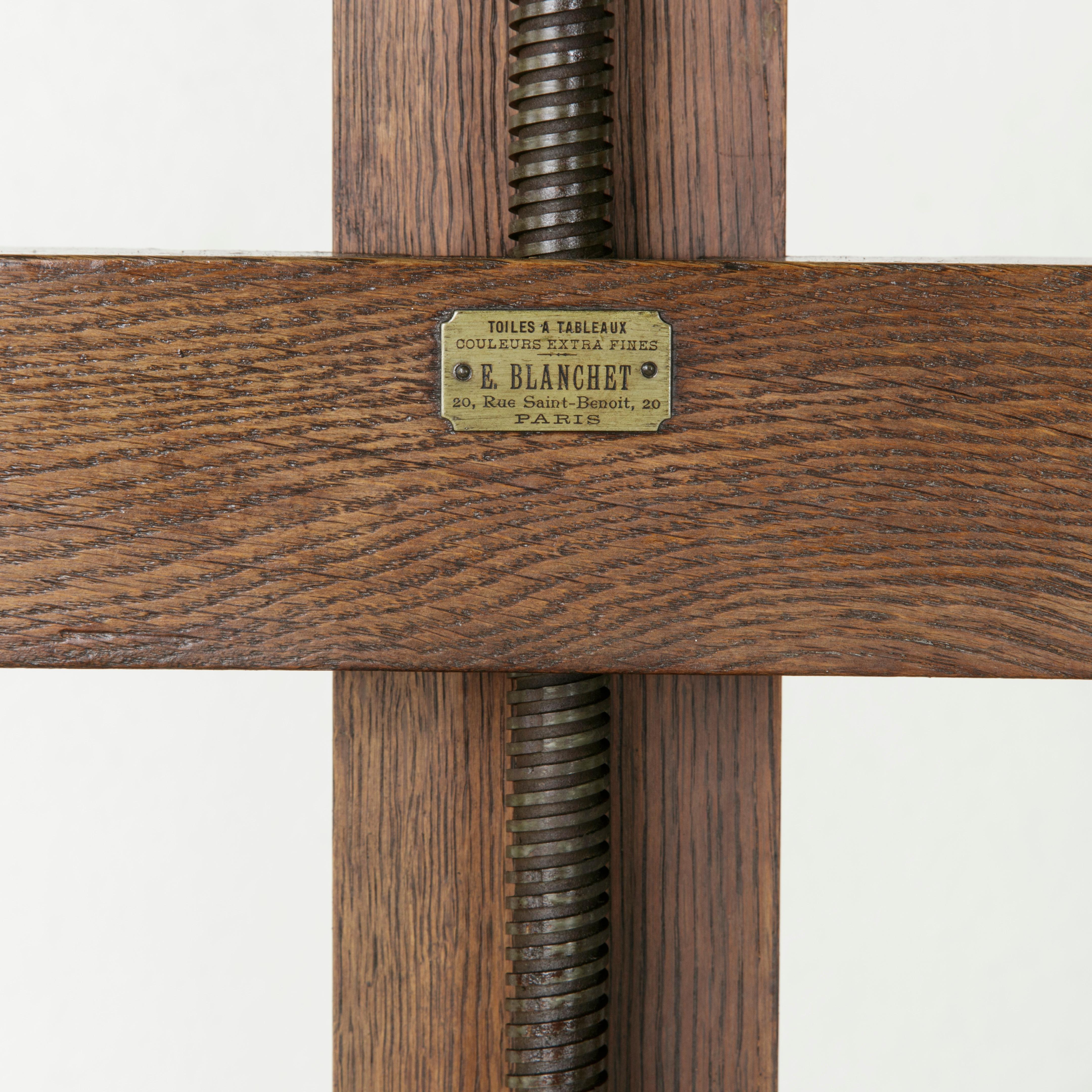 Early 20th Century Large French Oak Adjustable Artist's Floor Easel with Crank and Label