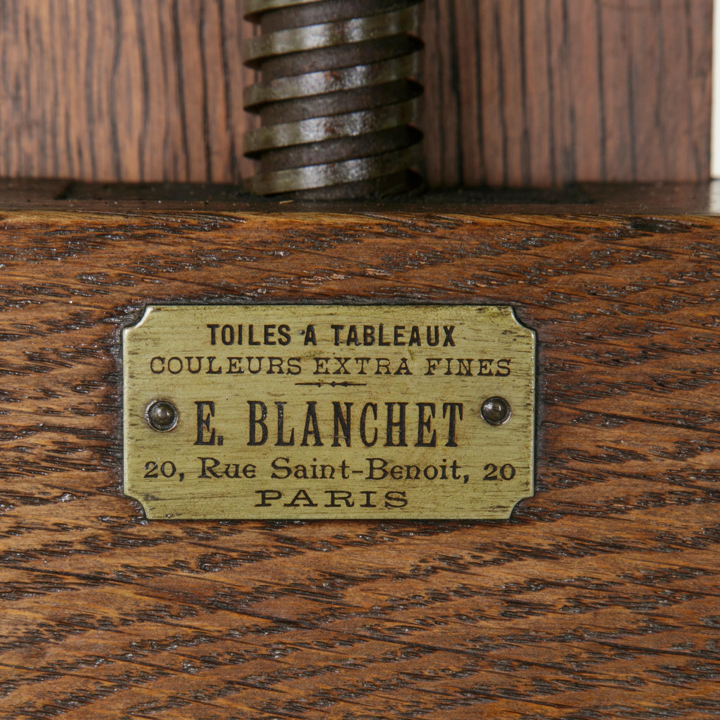 Large French Oak Adjustable Artist's Floor Easel with Crank and Label 1