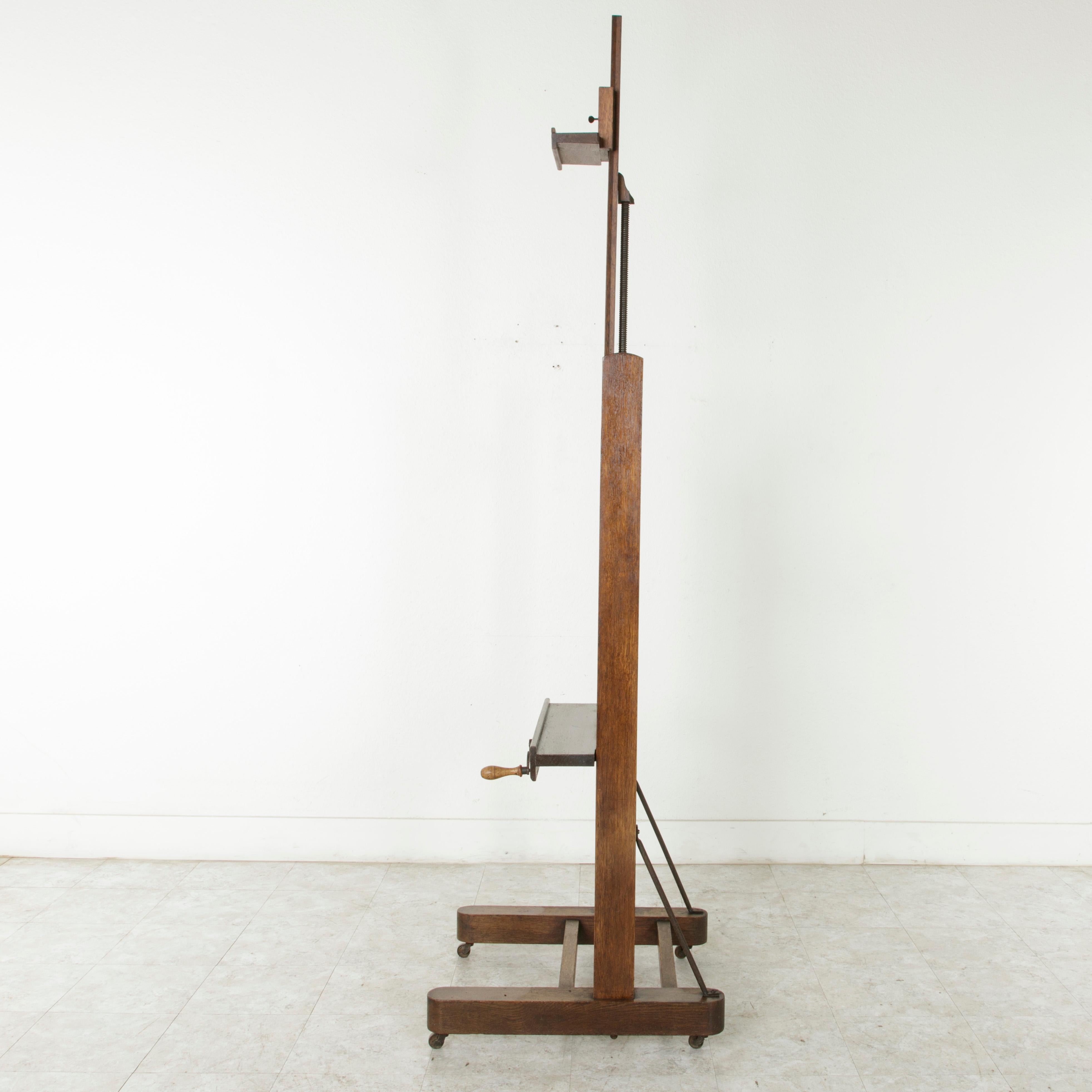 Large French Oak Adjustable Artist's Floor Easel with Crank and Label 4