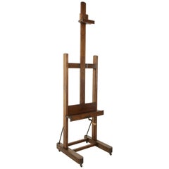 Large French Oak Adjustable Artist's Floor Easel with Crank and Label