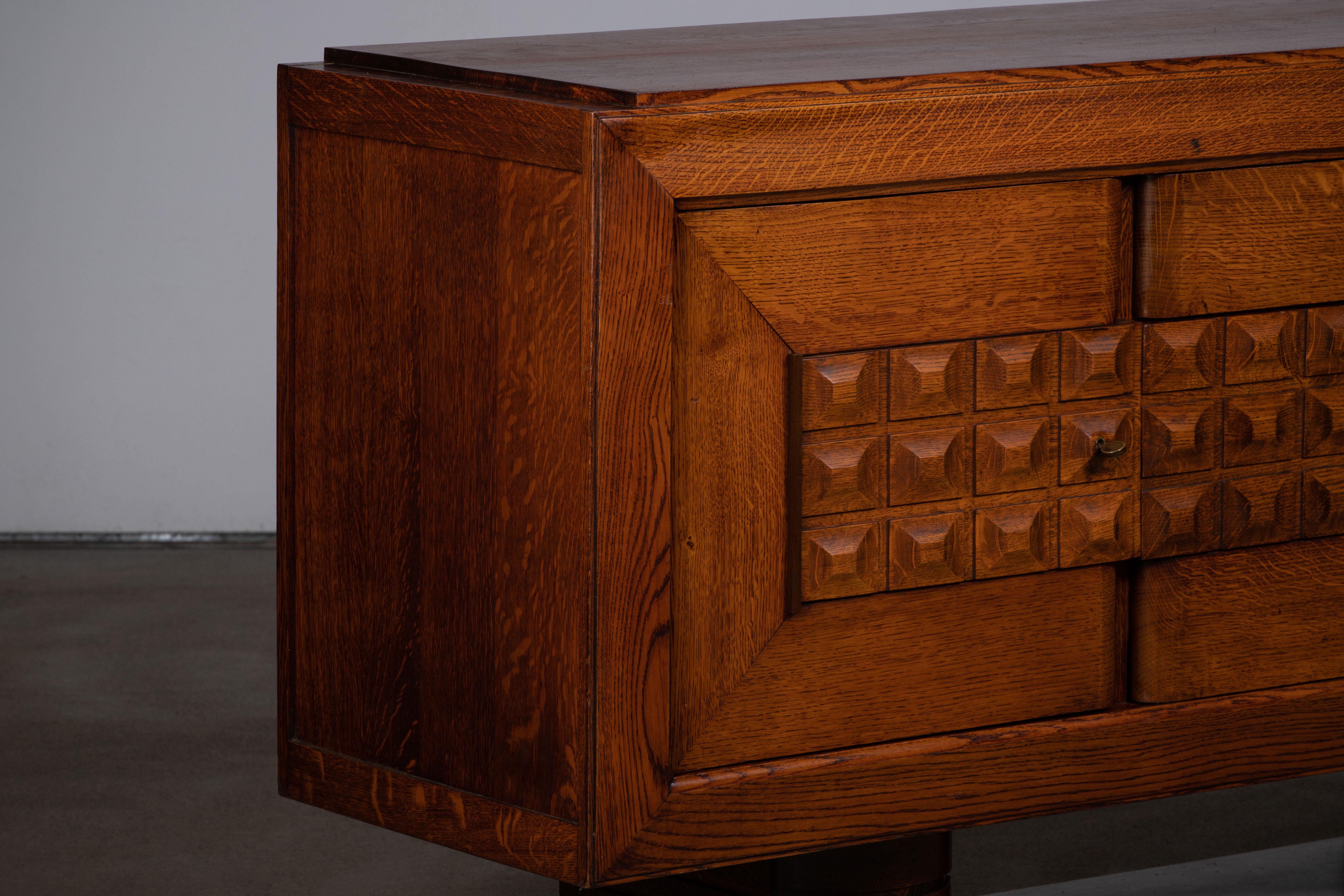 Large French Oak Art Deco Sideboard Att. to Charles Dudouyt, France, C1940s For Sale 4