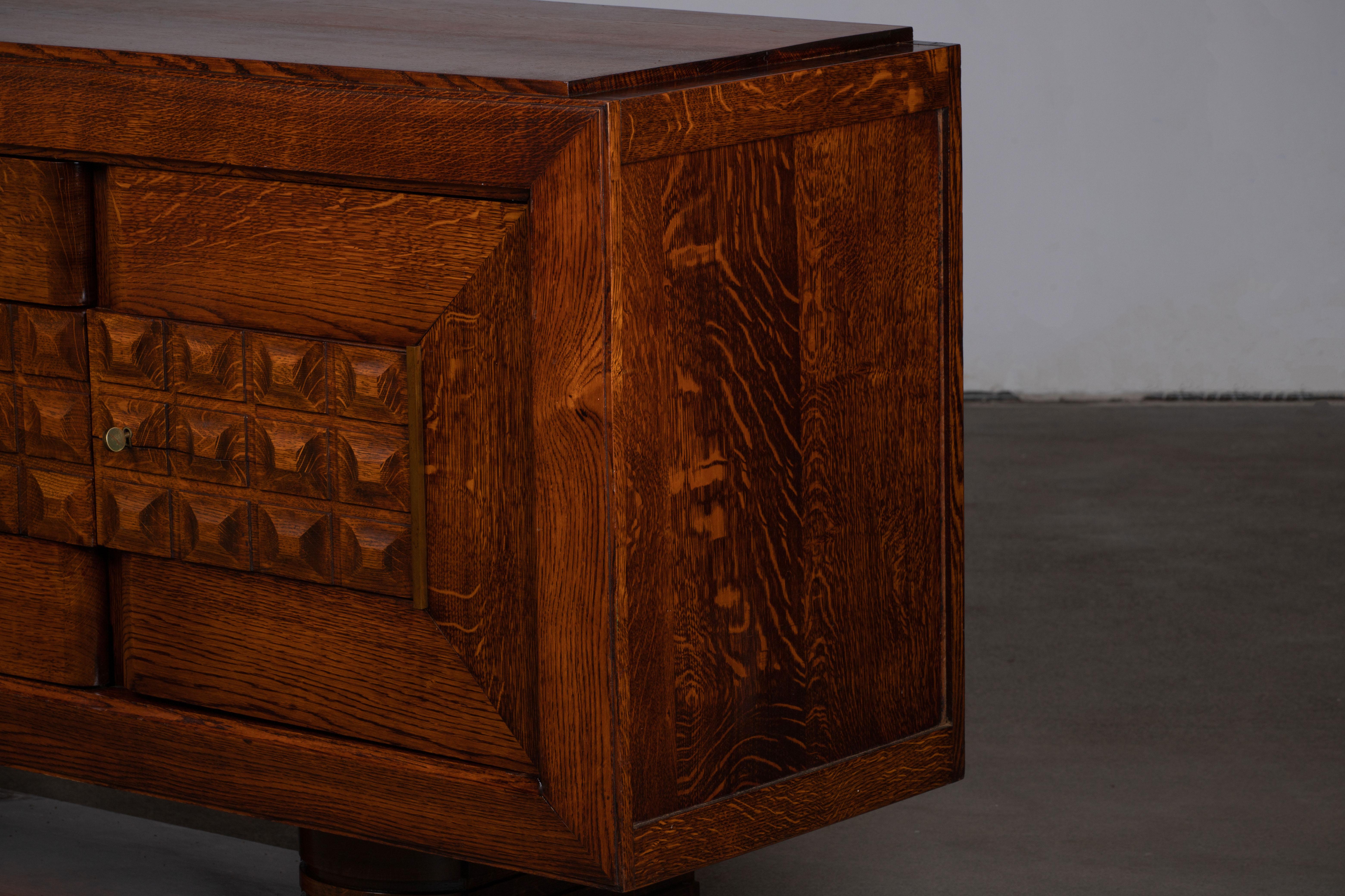 Large French Oak Art Deco Sideboard Att. to Charles Dudouyt, France, C1940s For Sale 6