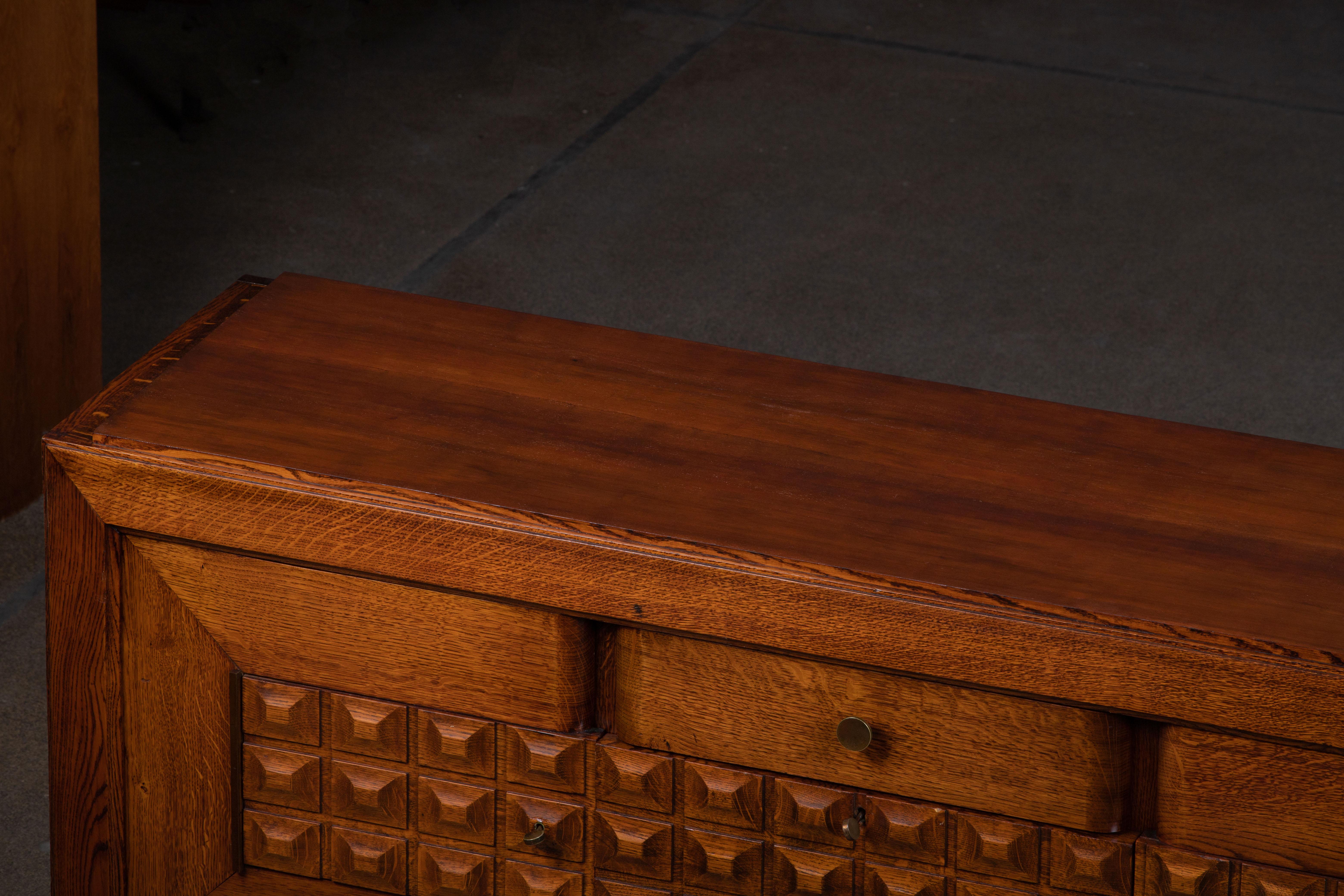 Large French Oak Art Deco Sideboard Att. to Charles Dudouyt, France, C1940s For Sale 9