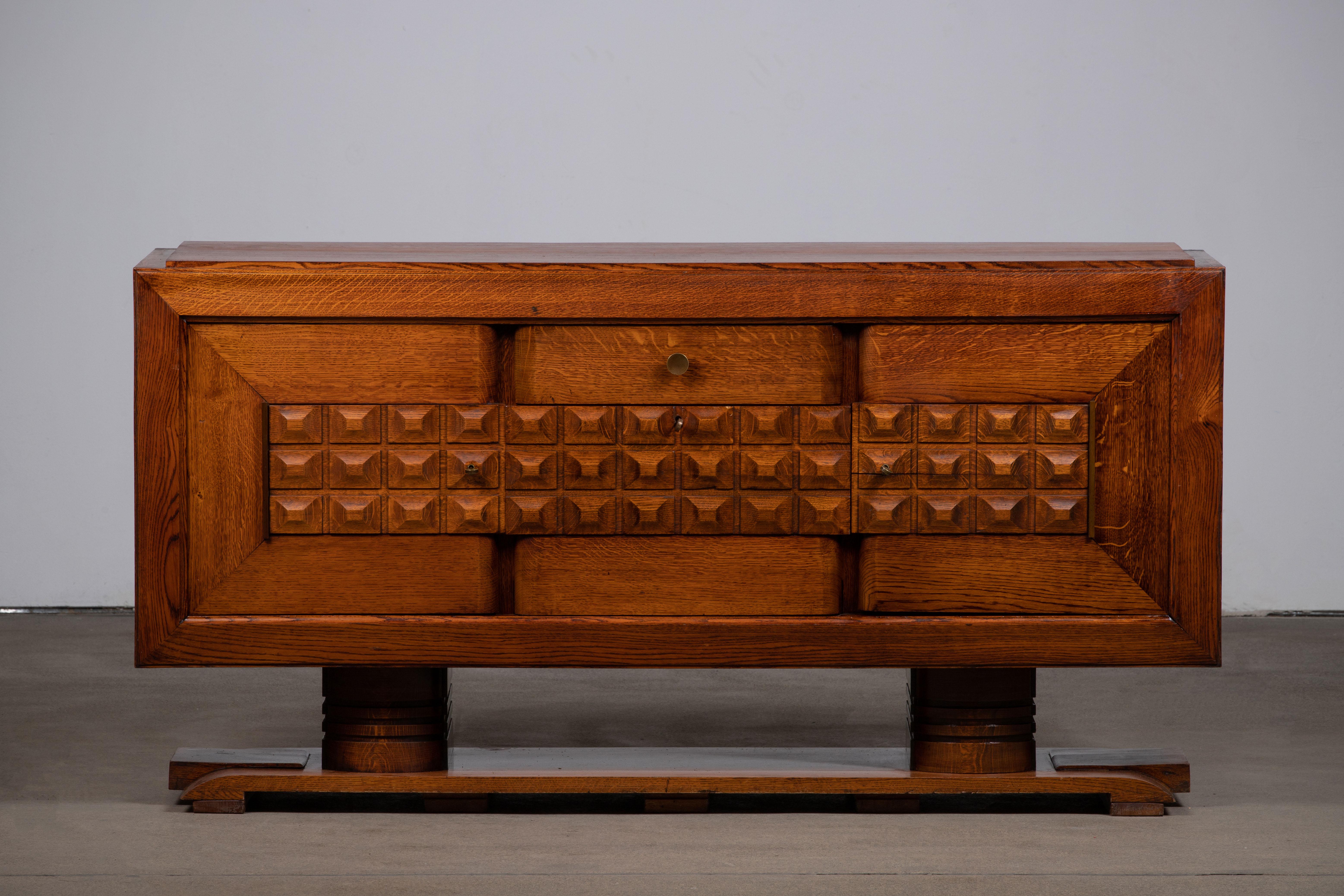 Large French Oak Art Deco Sideboard Att. to Charles Dudouyt, France, C1940s