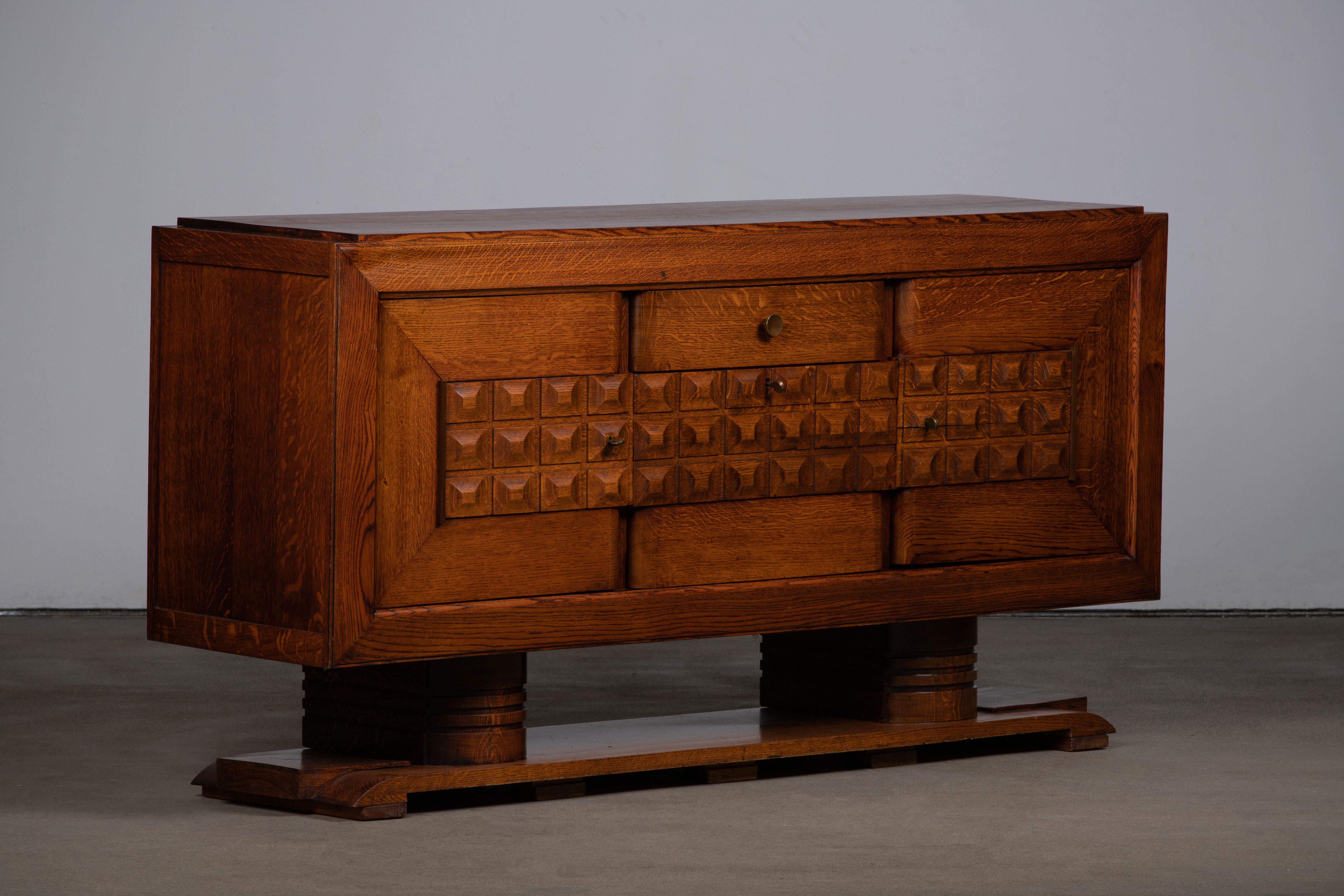 Mid-20th Century Large French Oak Art Deco Sideboard Att. to Charles Dudouyt, France, C1940s