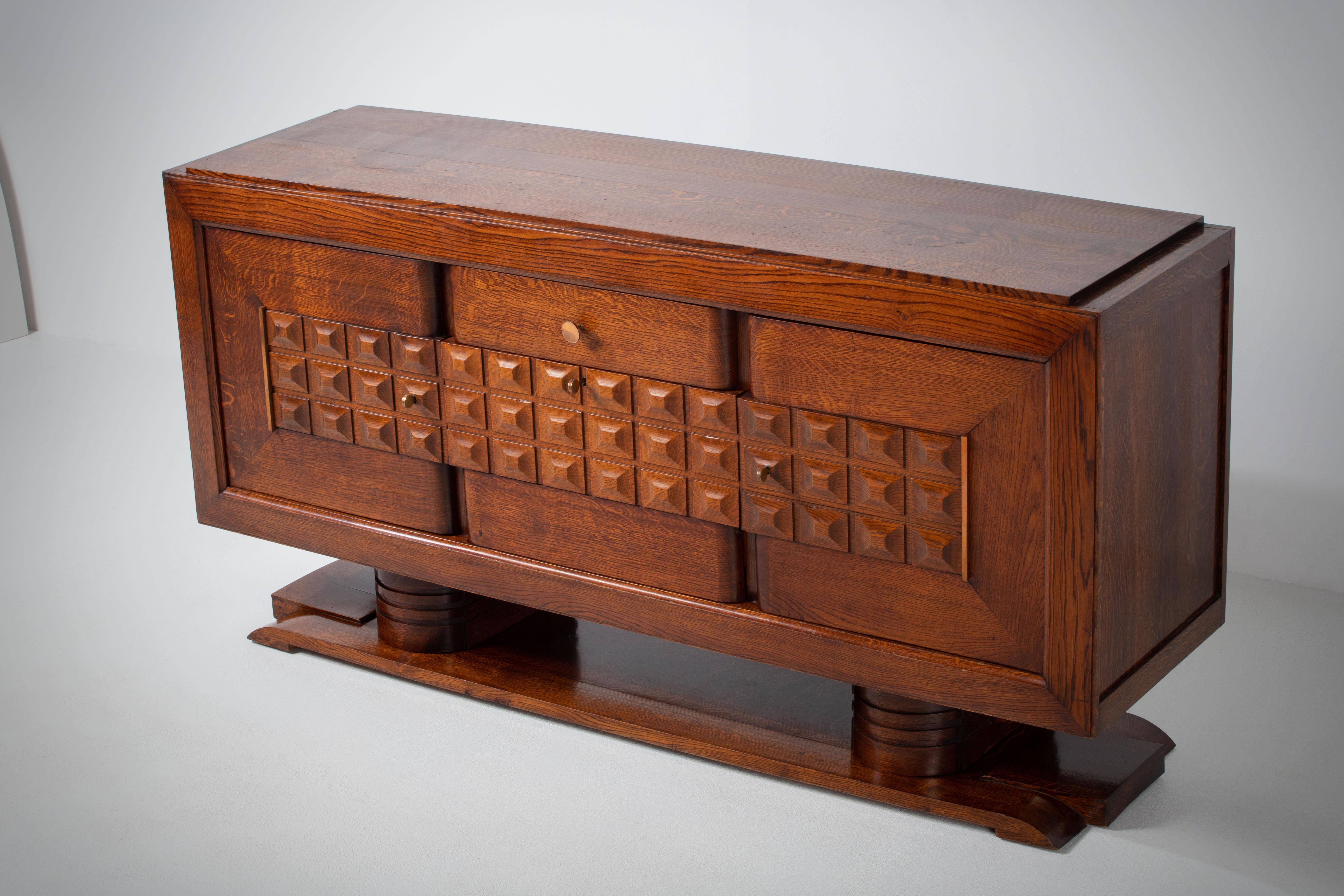 Mid-20th Century Large French Oak Art Deco Sideboard Att. to Charles Dudouyt, France, C1940s For Sale