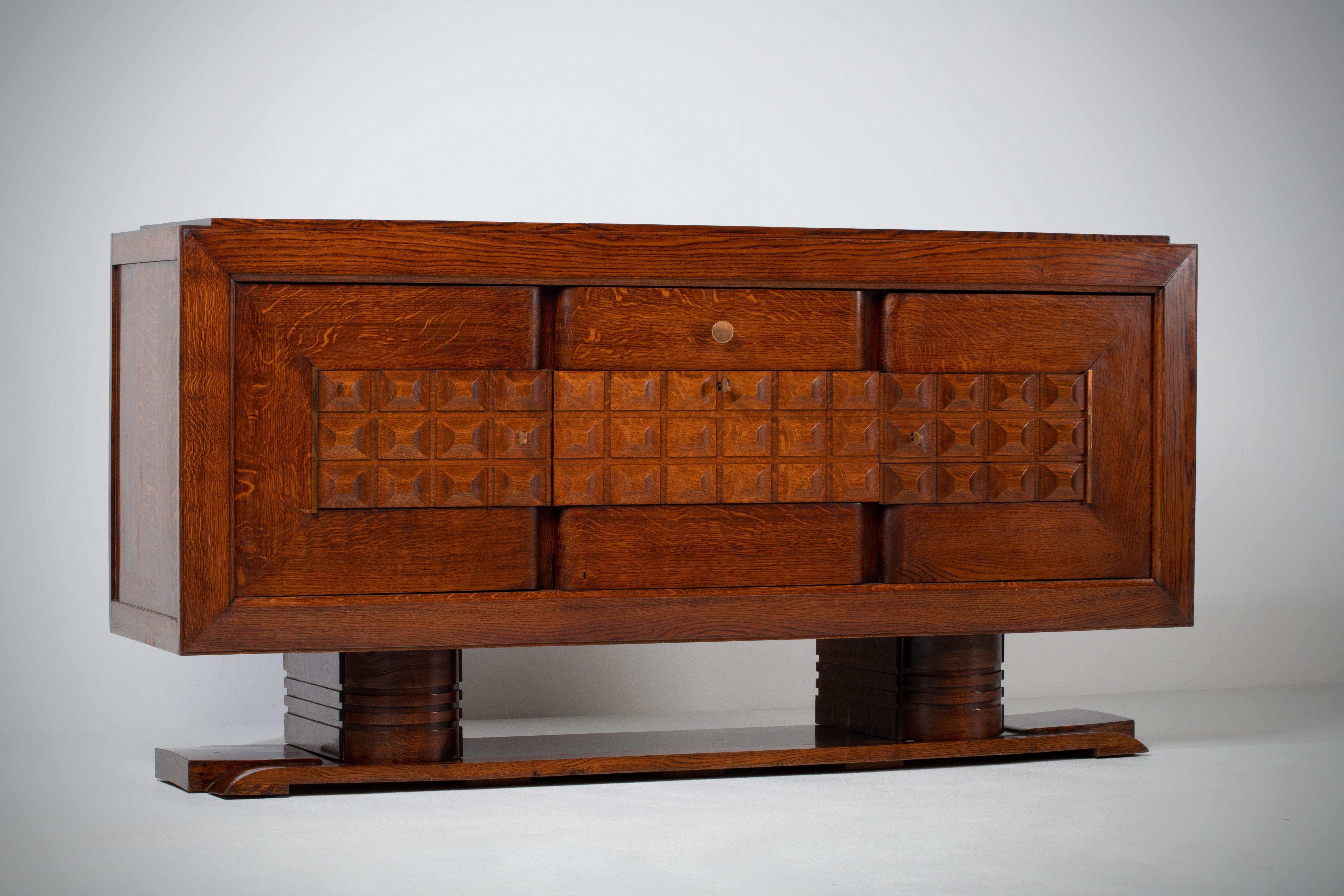 Large French Oak Art Deco Sideboard Att. to Charles Dudouyt, France, C1940s For Sale 1