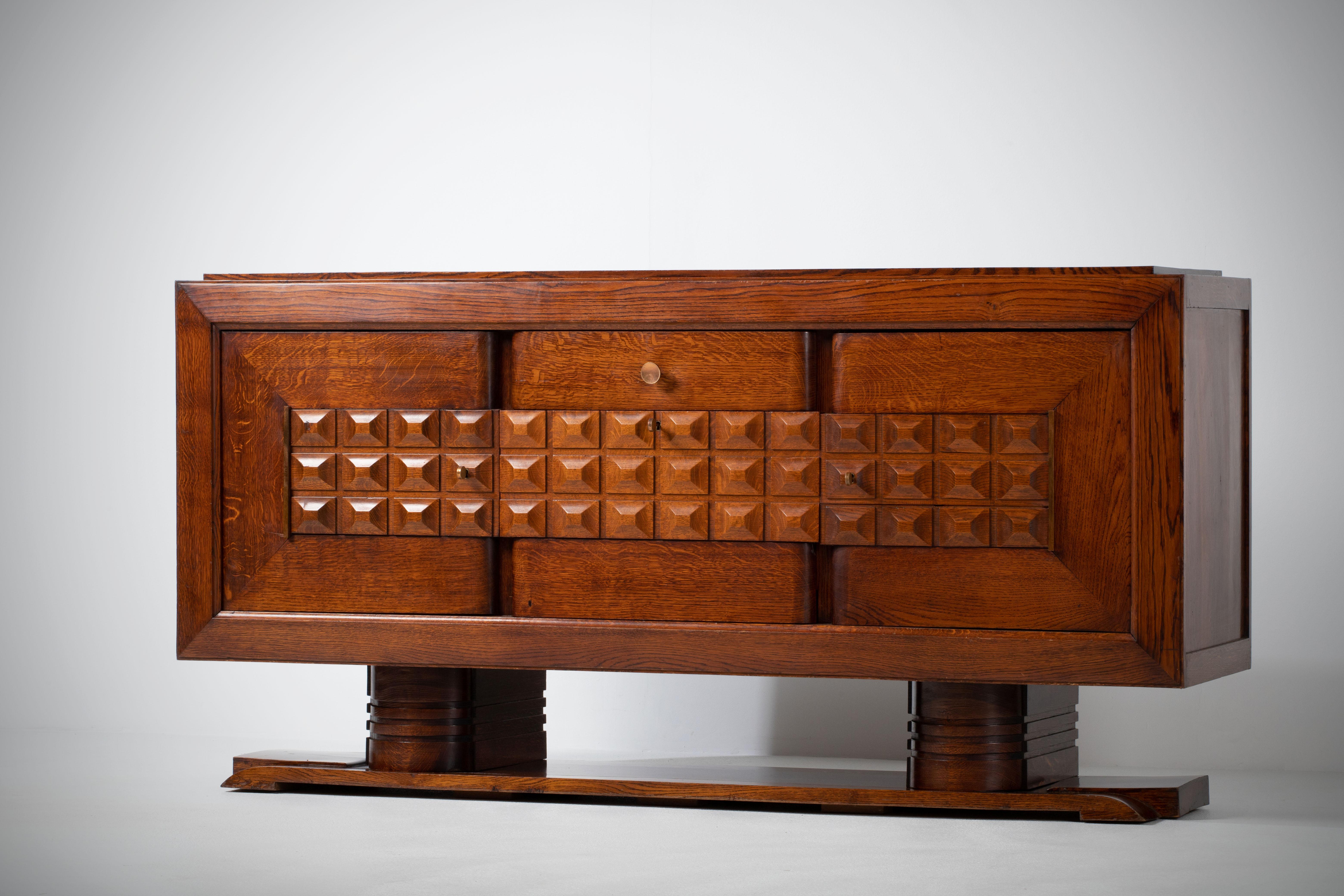 Large French Oak Art Deco Sideboard Att. to Charles Dudouyt, France, C1940s For Sale 2