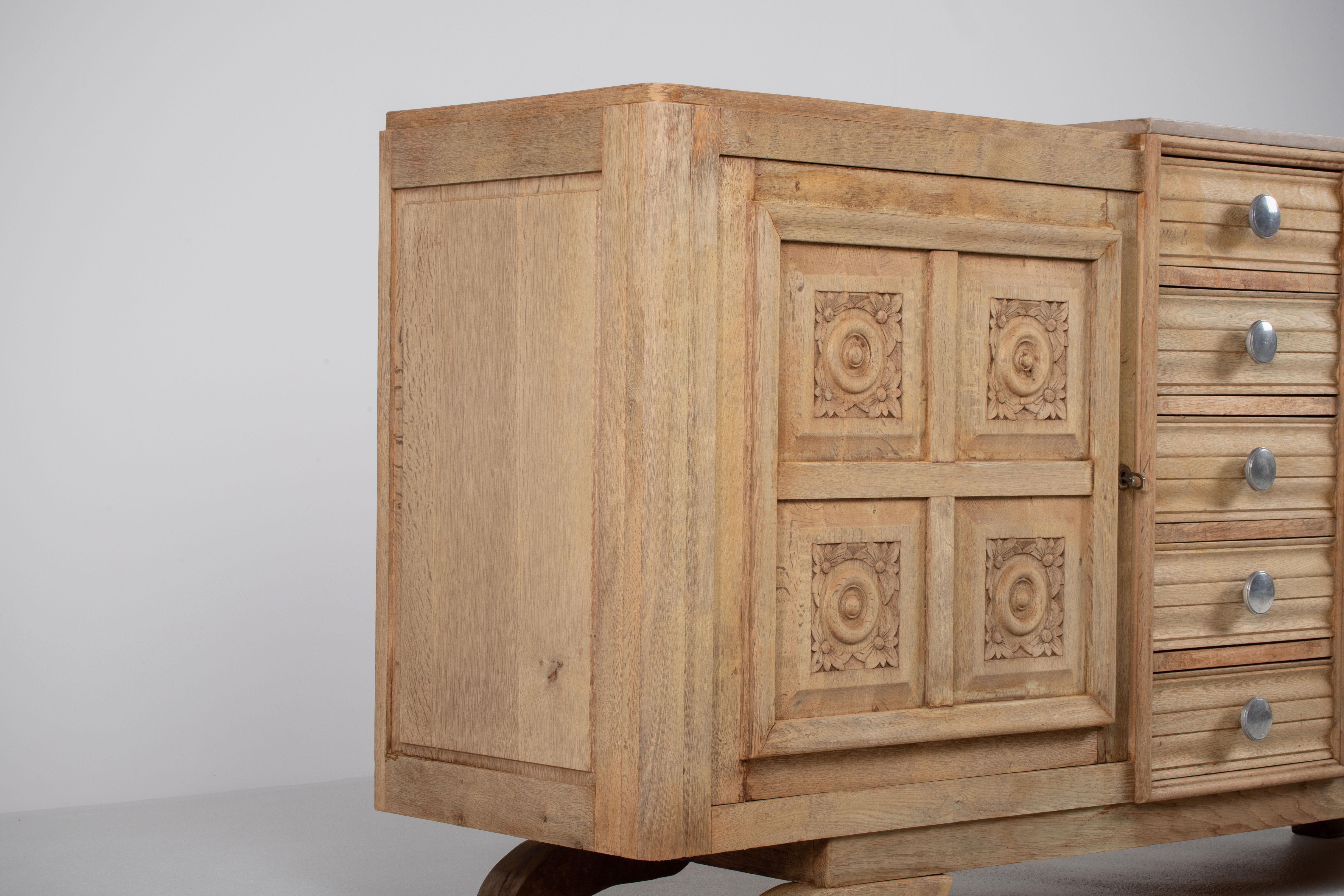 Large French Oak Art Deco Sideboard, France For Sale 9