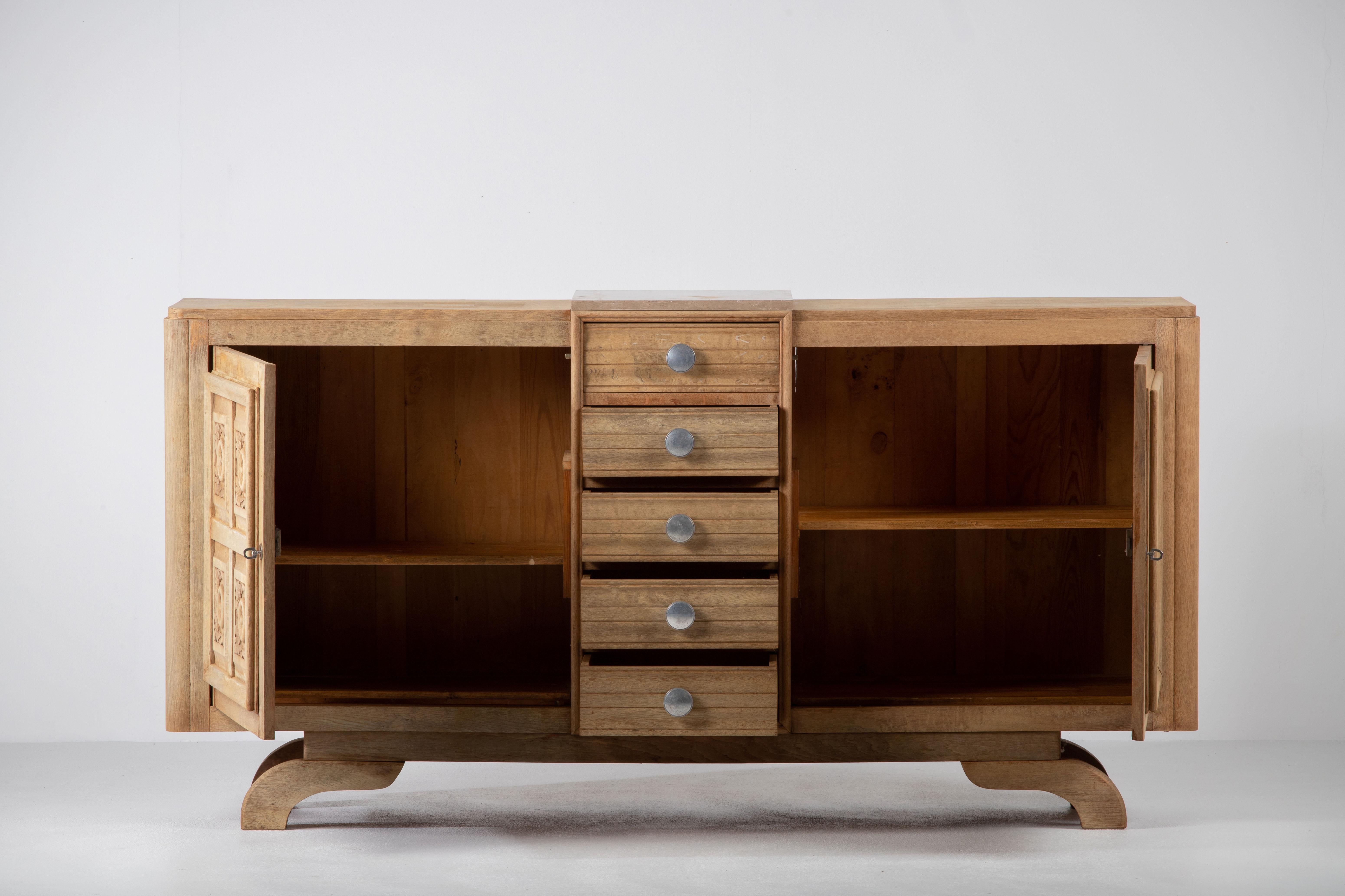 Large French Oak Art Deco Sideboard, France For Sale 3