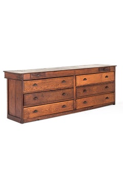 Large French Oak Haberdashery Shop Counter with Long Drawers